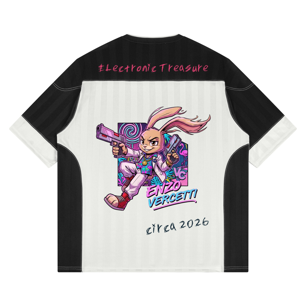 Electronic Treasure "Enzo Vercetti" Oversized Jersey — Black & White Streetwear Football Tee