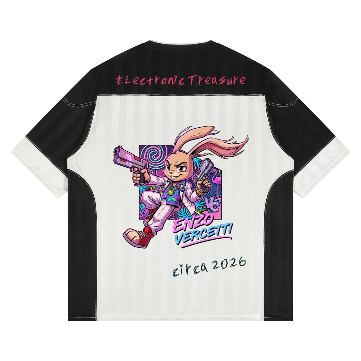 Electronic Treasure "Enzo Vercetti" Oversized Jersey — Black & White Streetwear Football Tee