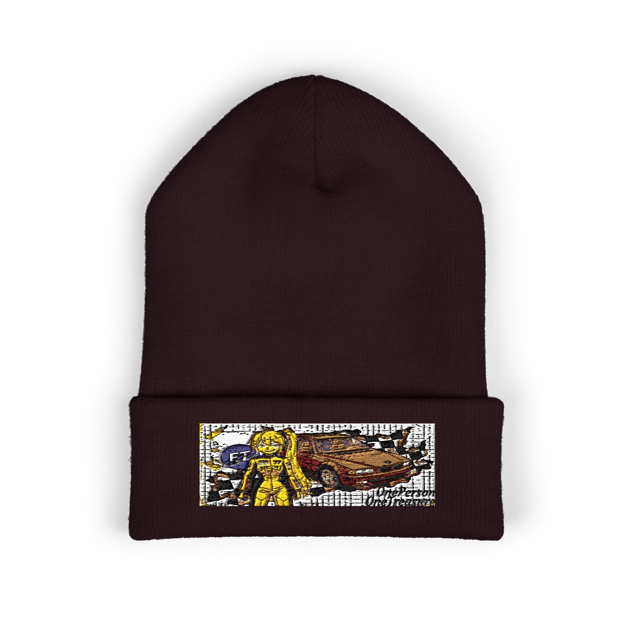 Yellow Haired Racer Embroidered Cuffed Beanie | Anime Racing Winter Hat | BMW Anime Streetwear Beanie | Vocaloid Car Club Knit Hat