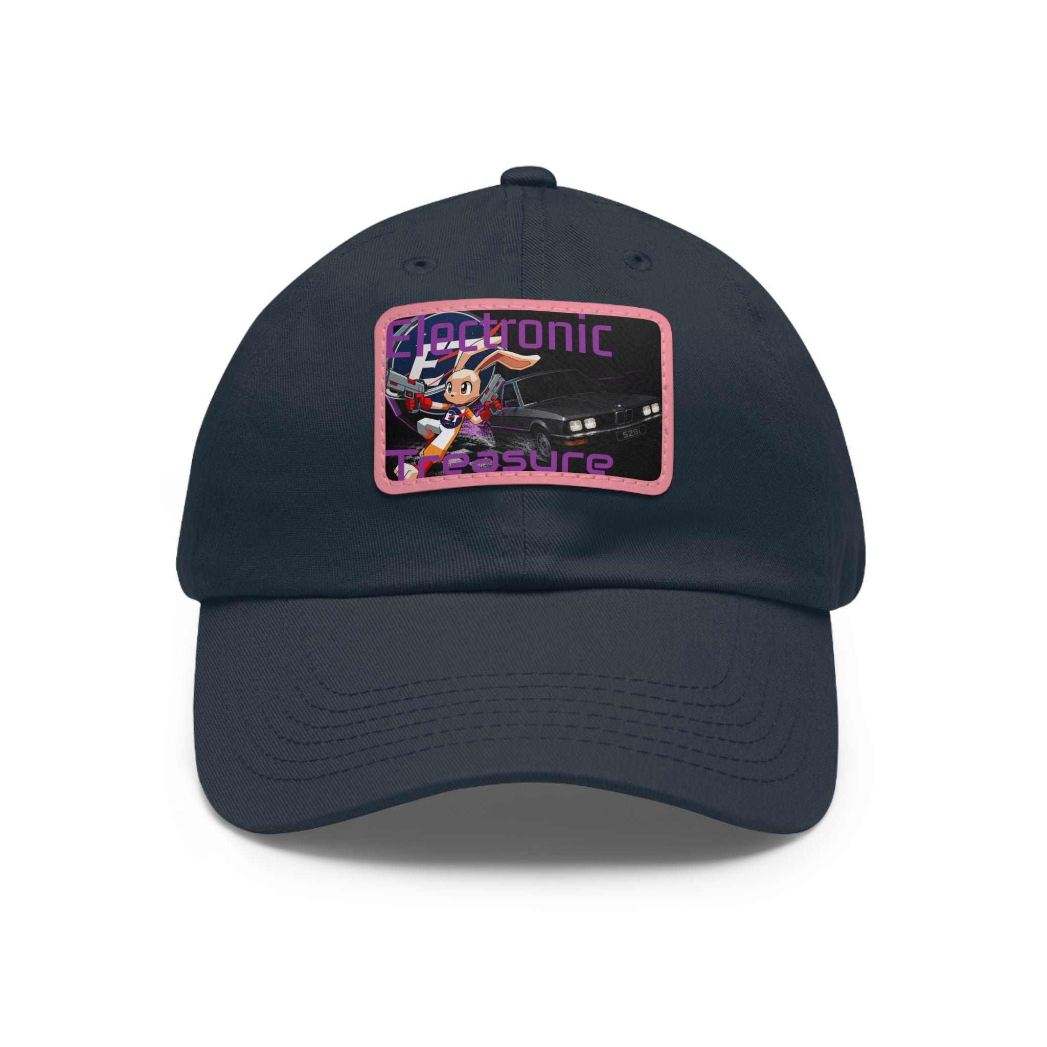 Electronic Treasure Dad Hat – Enzo Mascot Rectangular Leather Patch Cap