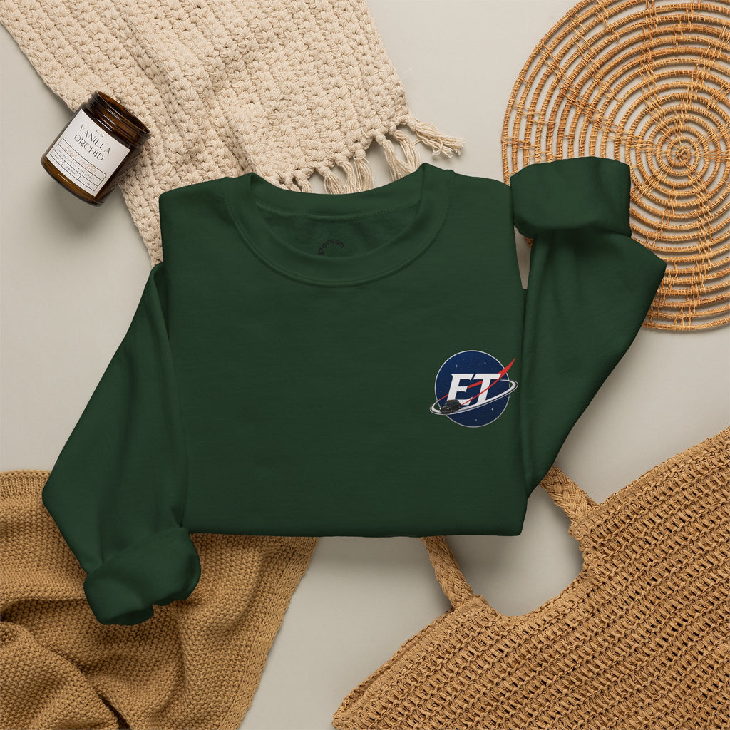 "Electronic Treasure" Embroidered Crewneck Sweater — Low Poly Rabbit Gunslinger Back Print | Unisex Long Sleeve