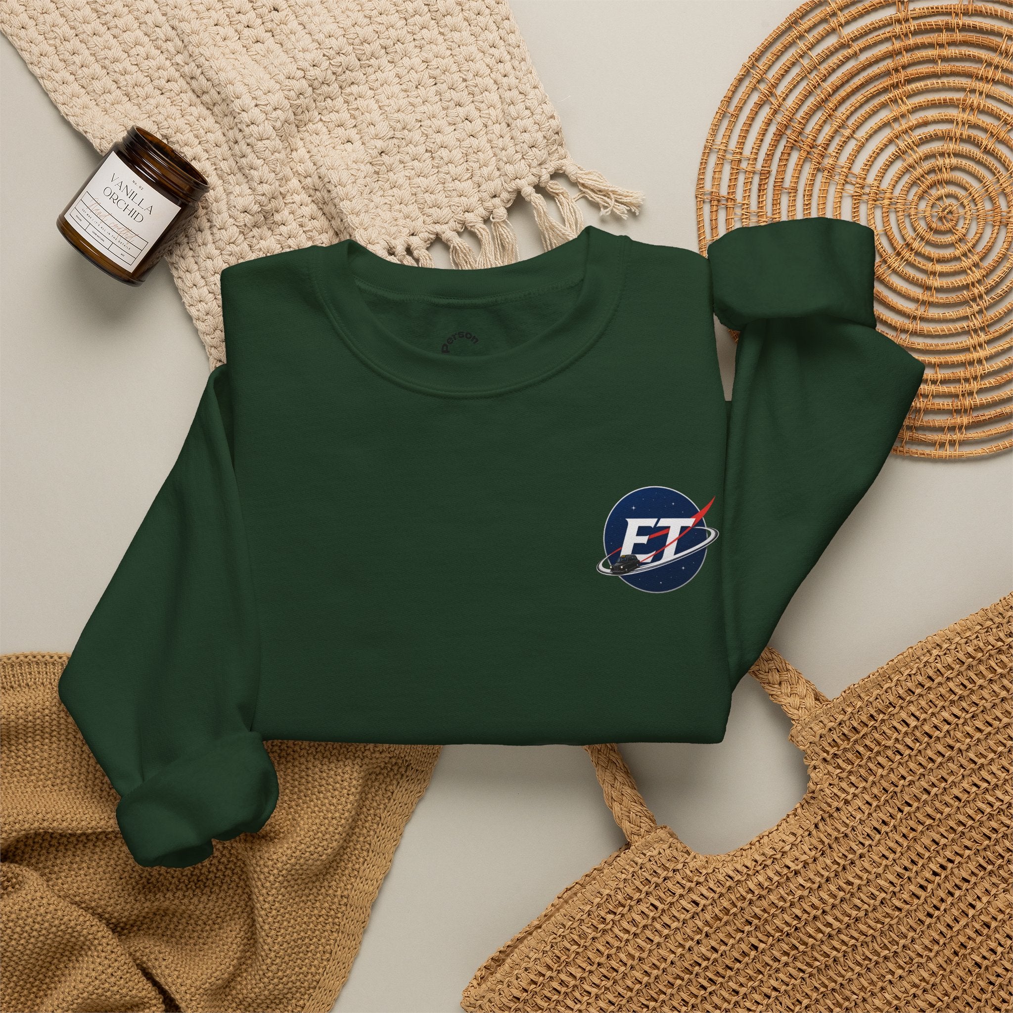 "Electronic Treasure" Embroidered Crewneck Sweater — Low Poly Rabbit Gunslinger Back Print | Unisex Long Sleeve