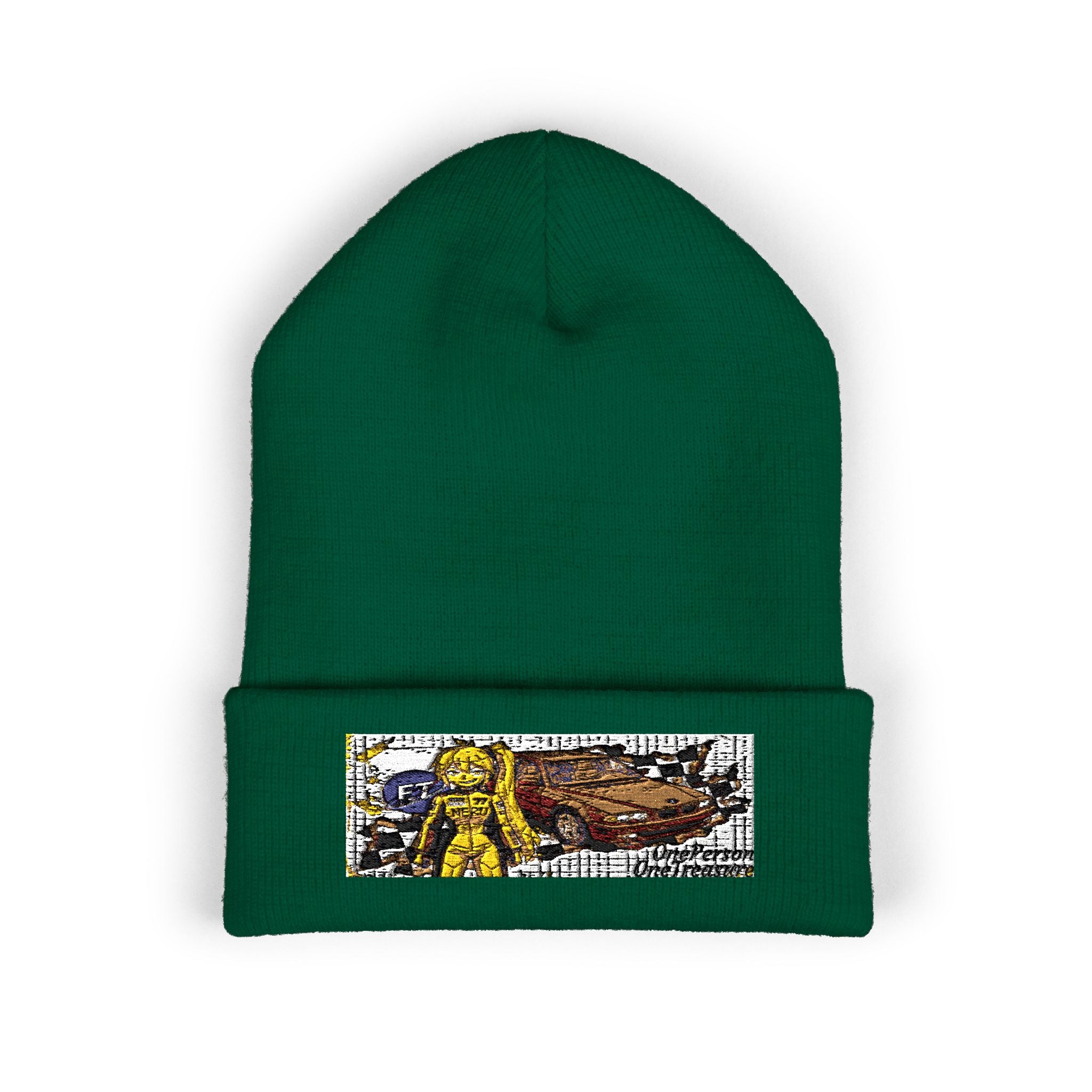 Yellow Haired Racer Embroidered Cuffed Beanie | Anime Racing Winter Hat | BMW Anime Streetwear Beanie | Vocaloid Car Club Knit Hat