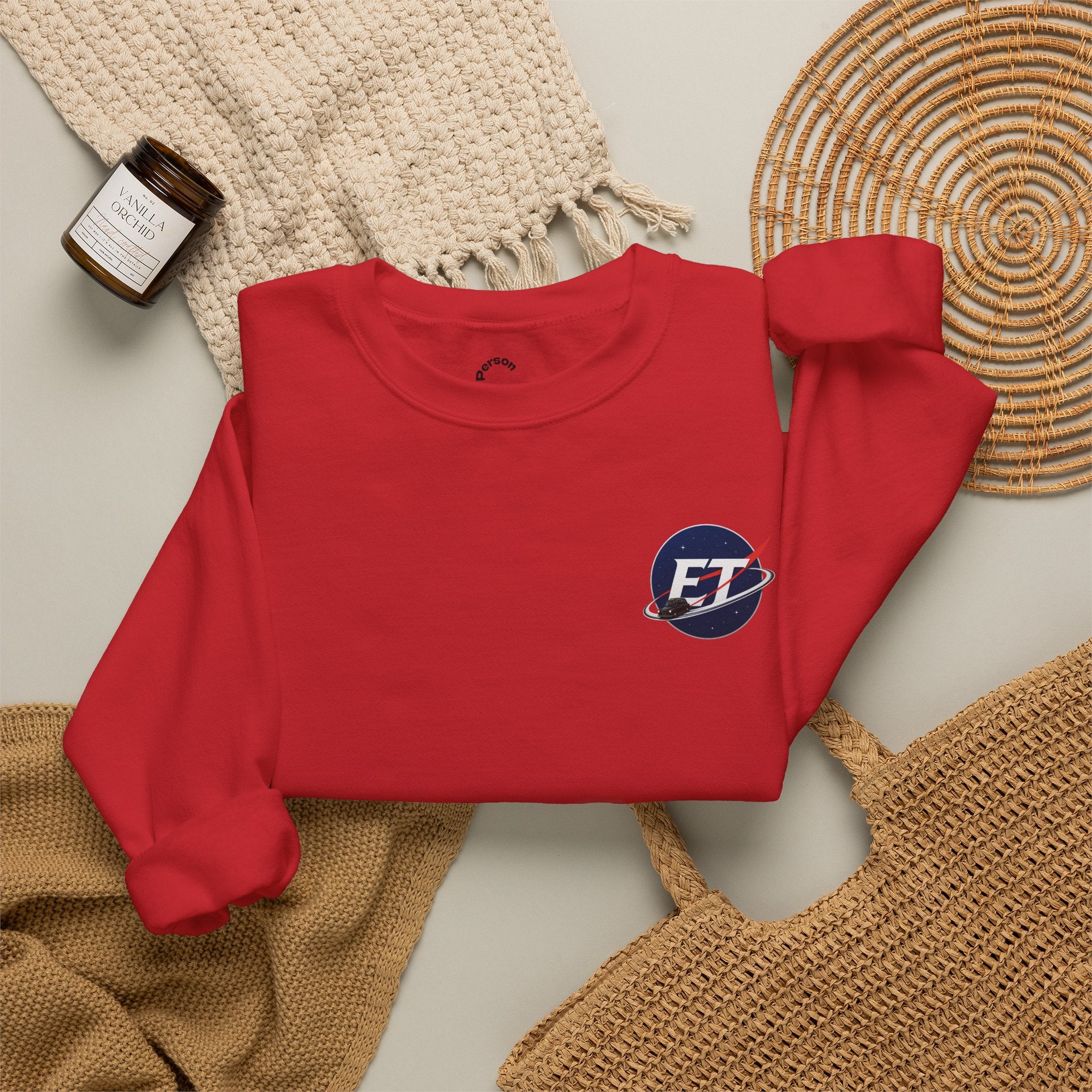"Electronic Treasure" Embroidered Crewneck Sweater — Low Poly Rabbit Gunslinger Back Print | Unisex Long Sleeve