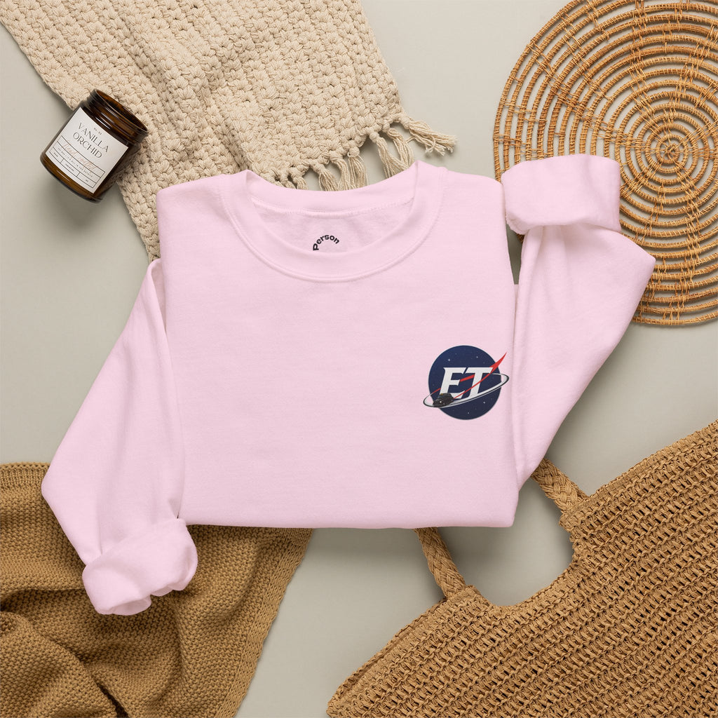 "Electronic Treasure" Embroidered Crewneck Sweater — Low Poly Rabbit Gunslinger Back Print | Unisex Long Sleeve