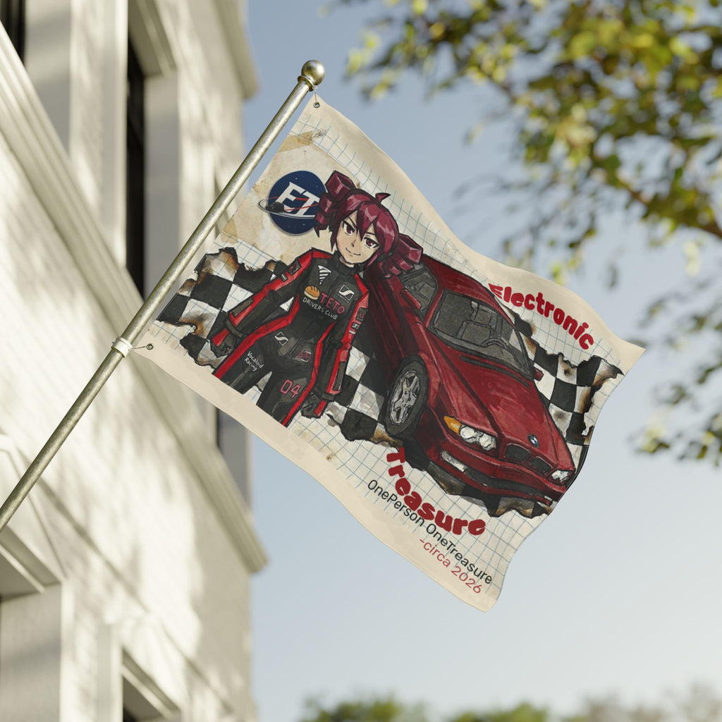 Red Haired Racer Double-Sided Flag | Anime Racing Wall Flag | Vocaloid Car Club Fan Banner | JDM Anime Room Decor