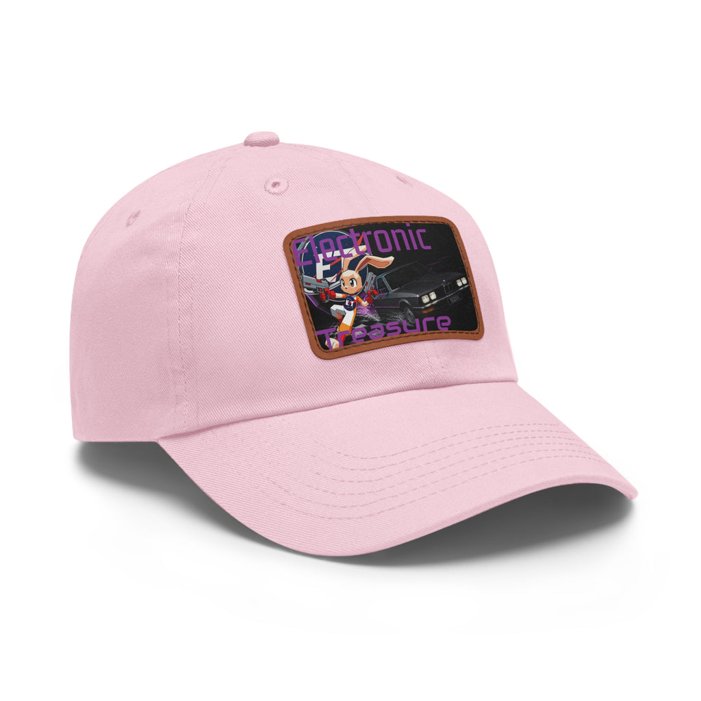 Electronic Treasure Dad Hat – Enzo Mascot Rectangular Leather Patch Cap