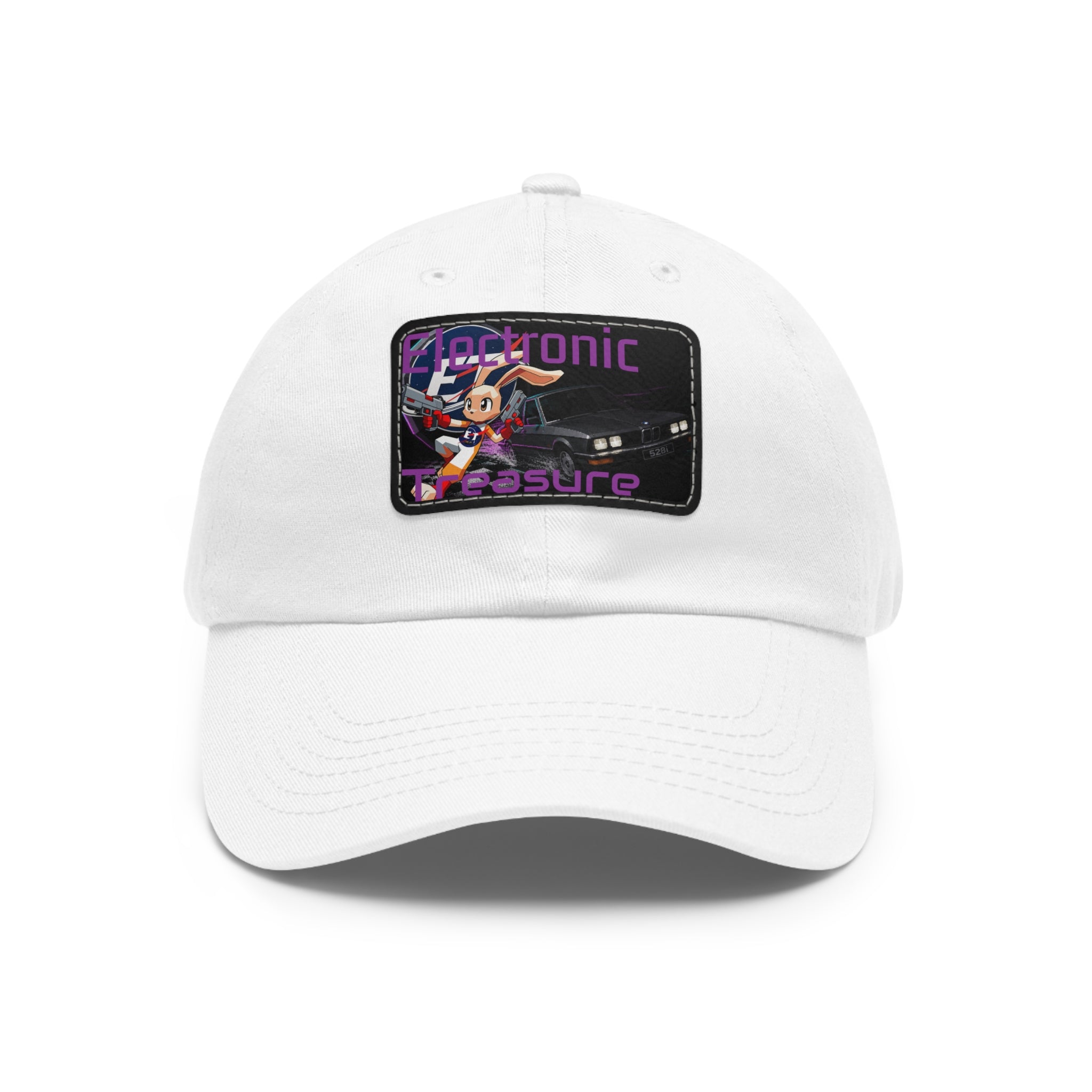 Electronic Treasure Dad Hat – Enzo Mascot Rectangular Leather Patch Cap