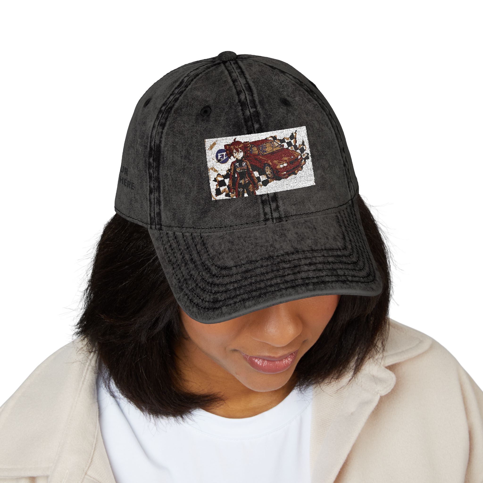 Red Haired Racer Vintage Embroidered Hat | Anime Racing Dad Cap | BMW Anime Washed Cap | Vocaloid Car Club Baseball Hat