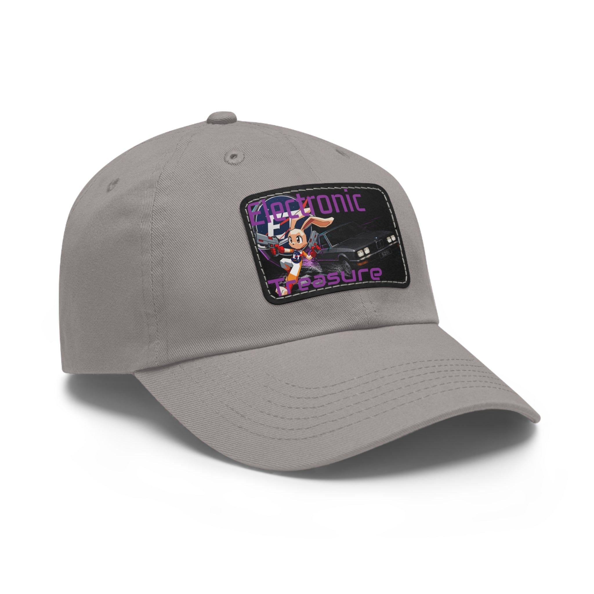 Electronic Treasure Dad Hat – Enzo Mascot Rectangular Leather Patch Cap