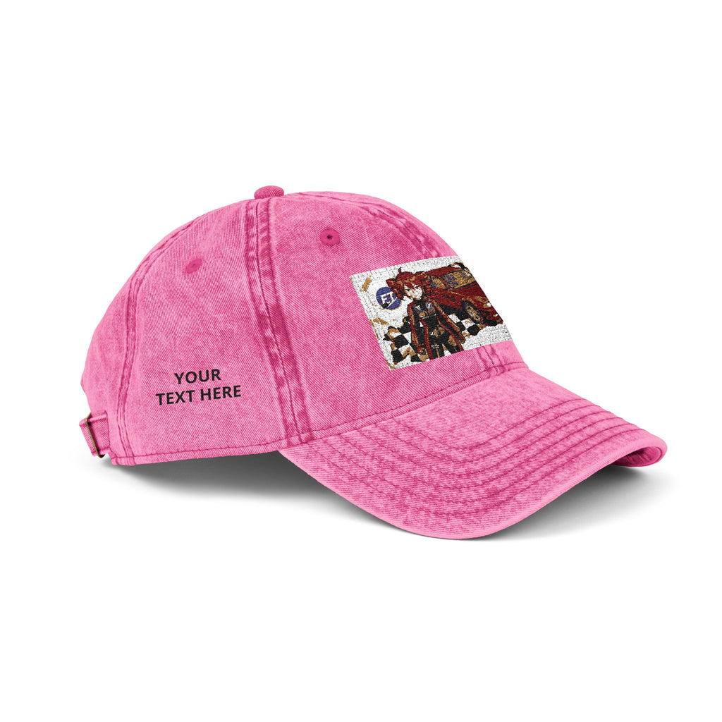 Red Haired Racer Vintage Embroidered Hat | Anime Racing Dad Cap | BMW Anime Washed Cap | Vocaloid Car Club Baseball Hat