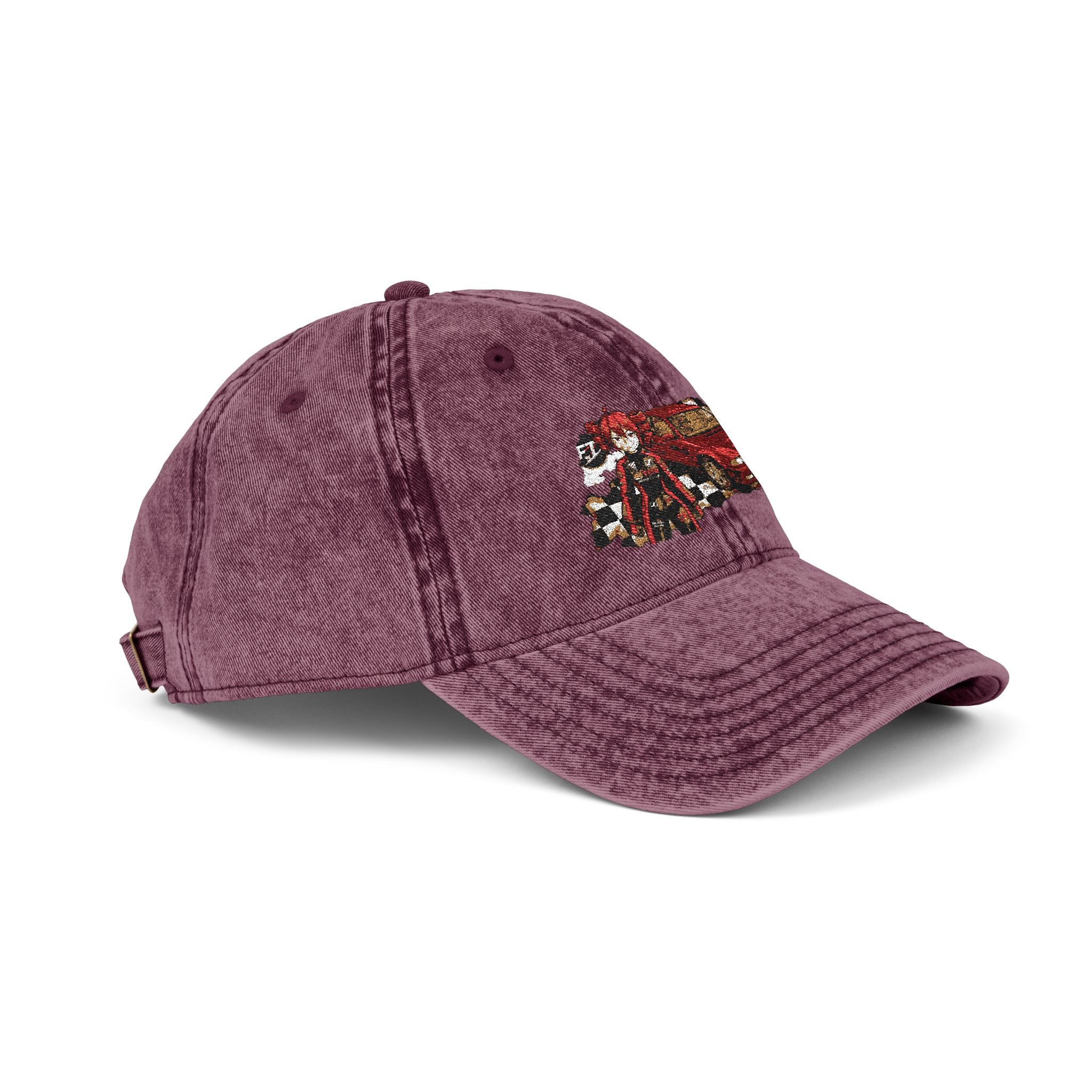 Red Haired Racer Vintage Embroidered Hat | Anime Racing Dad Cap | BMW Anime Washed Cap | Vocaloid Car Club Baseball Hat