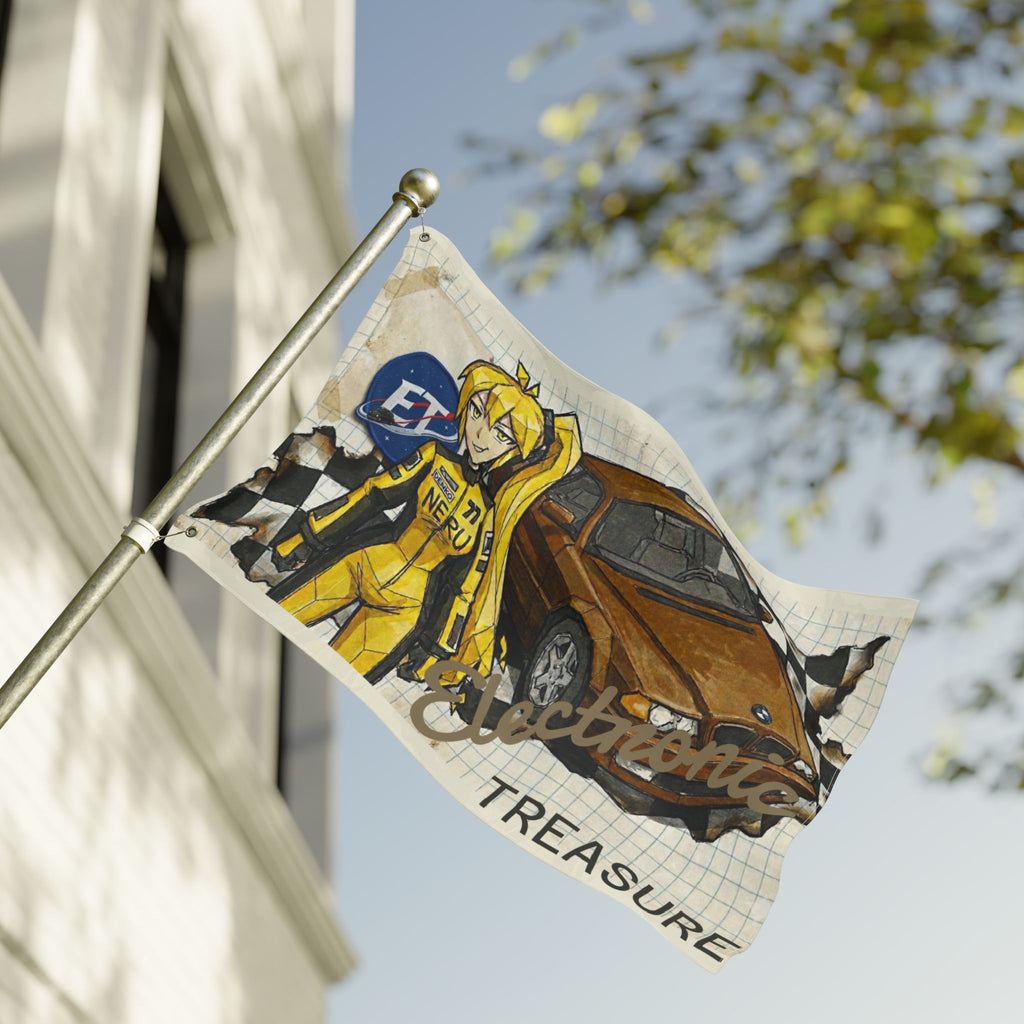 Yellow Haired Racer Double-Sided Flag | Anime Racing Wall Flag | Vocaloid Car Club Fan Banner | BMW Anime Room Decor