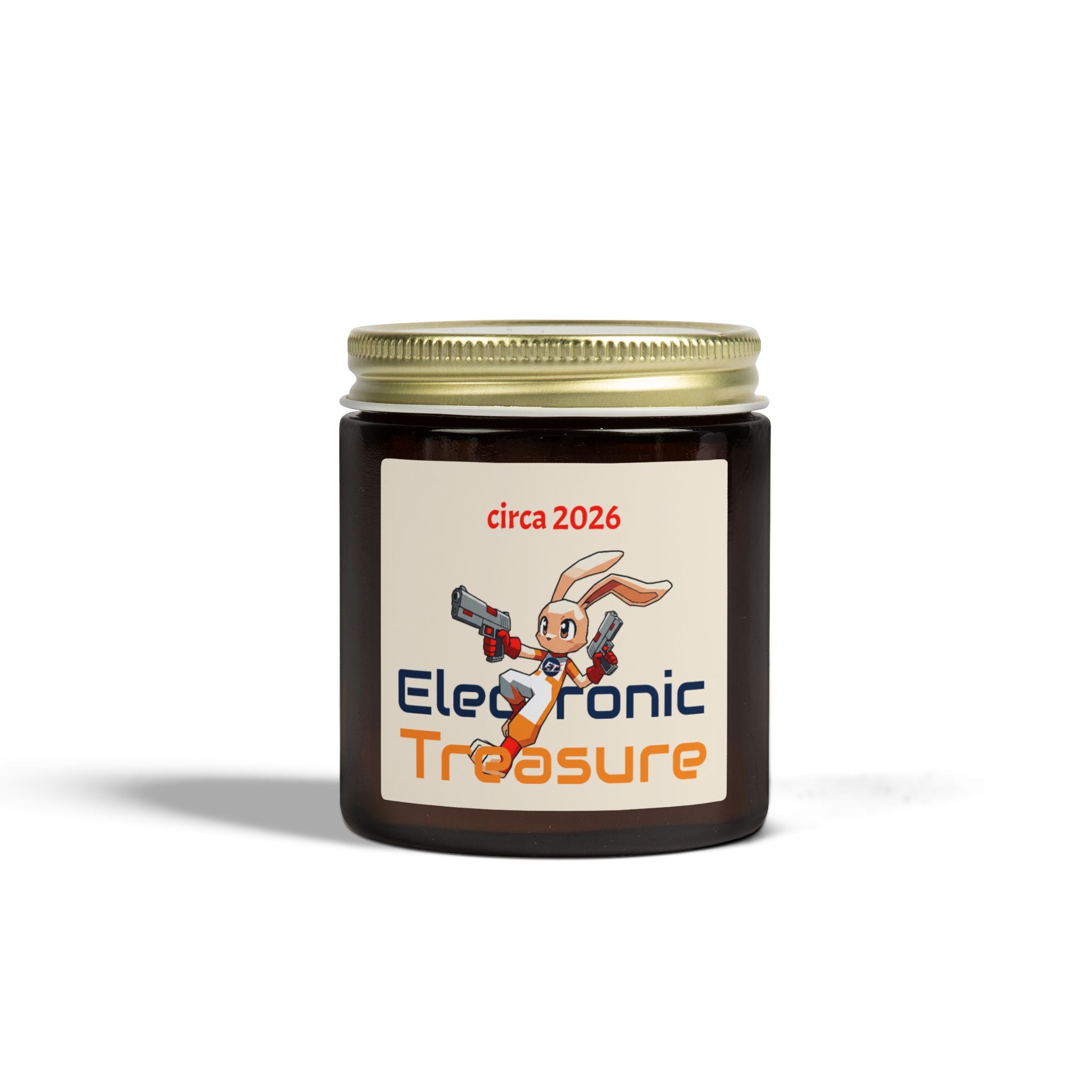 Electronic Treasure Candle — Coconut Apricot | "circa 2026" Low Poly Rabbit Gunslinger Jar Candle