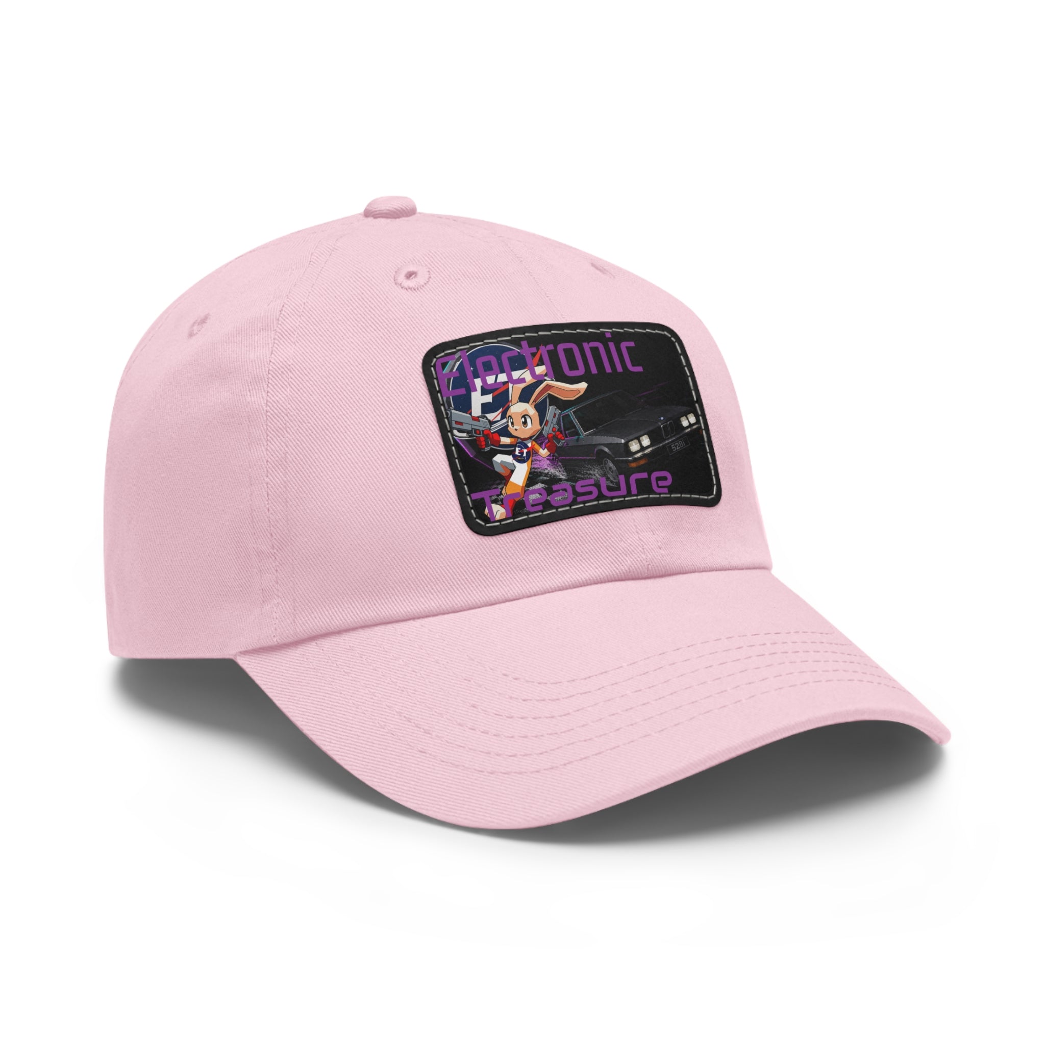 Electronic Treasure Dad Hat – Enzo Mascot Rectangular Leather Patch Cap