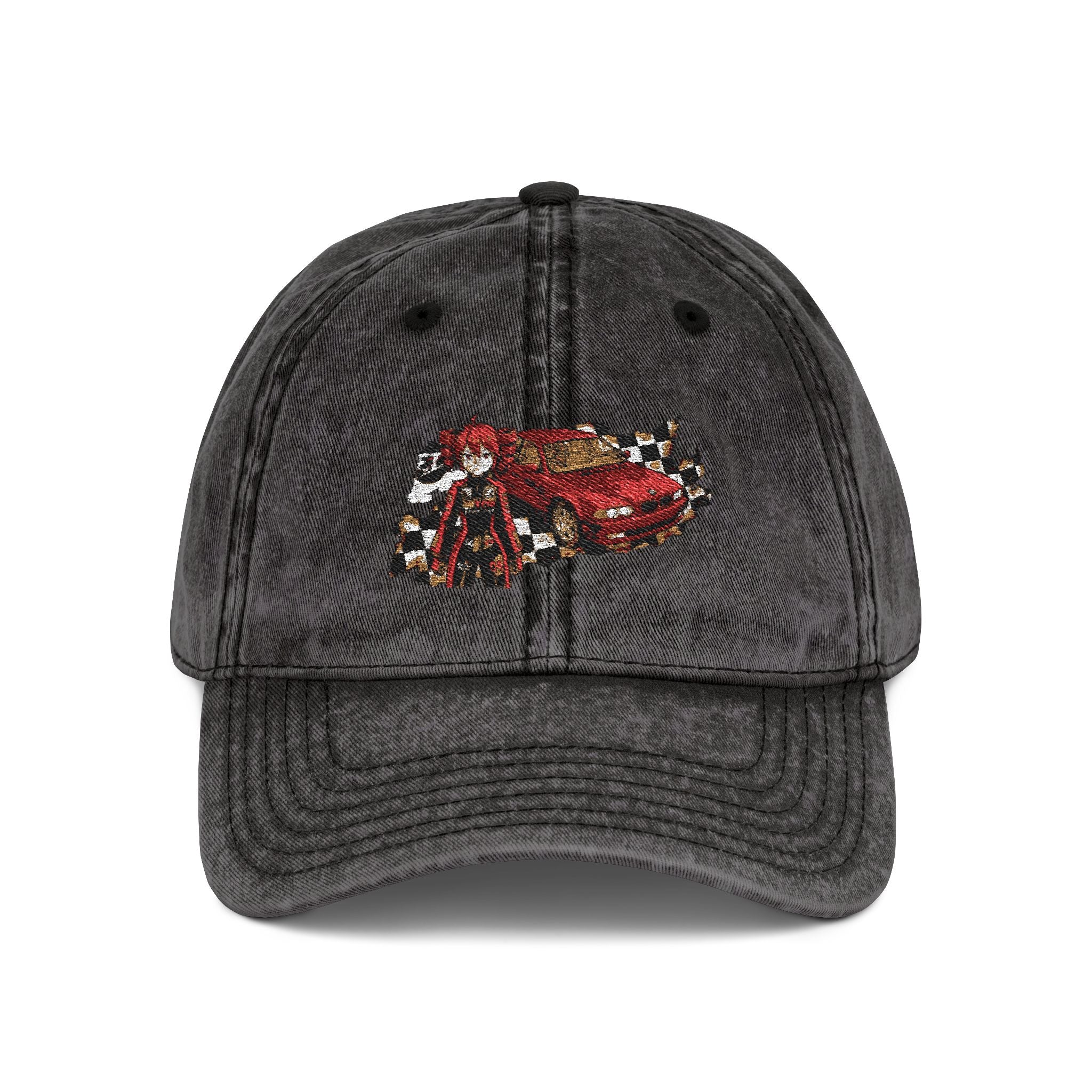 Red Haired Racer Vintage Embroidered Hat | Anime Racing Dad Cap | BMW Anime Washed Cap | Vocaloid Car Club Baseball Hat