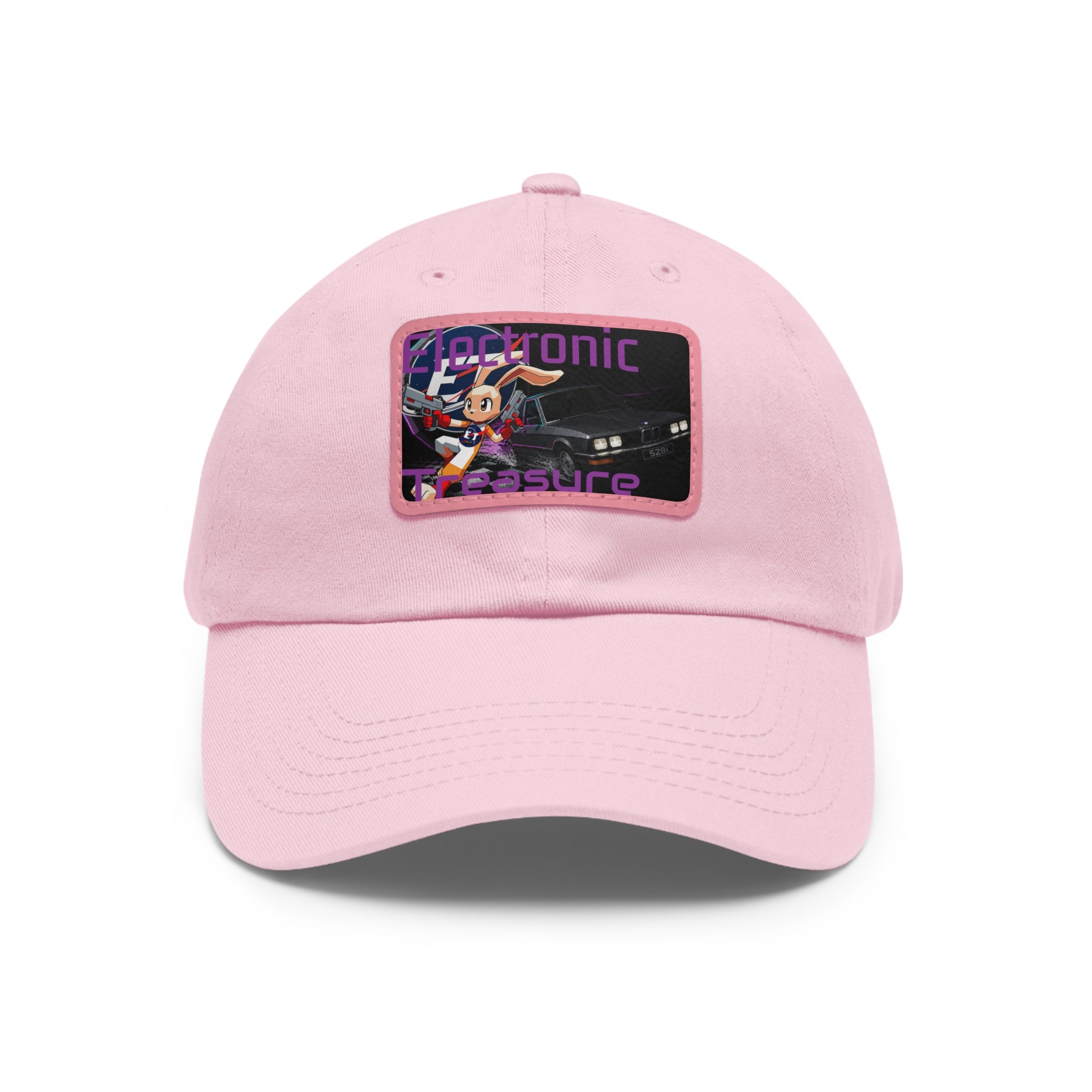 Electronic Treasure Dad Hat – Enzo Mascot Rectangular Leather Patch Cap