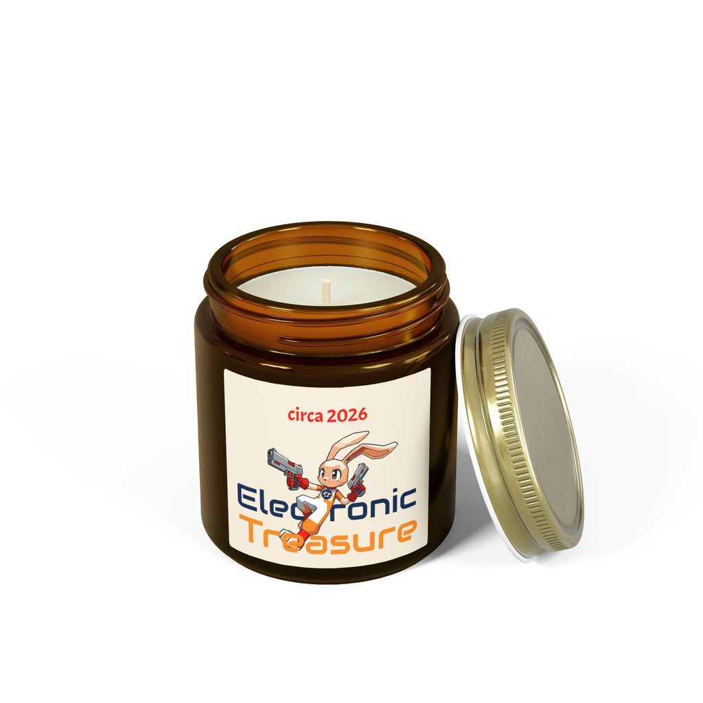 Electronic Treasure Candle — Coconut Apricot | "circa 2026" Low Poly Rabbit Gunslinger Jar Candle