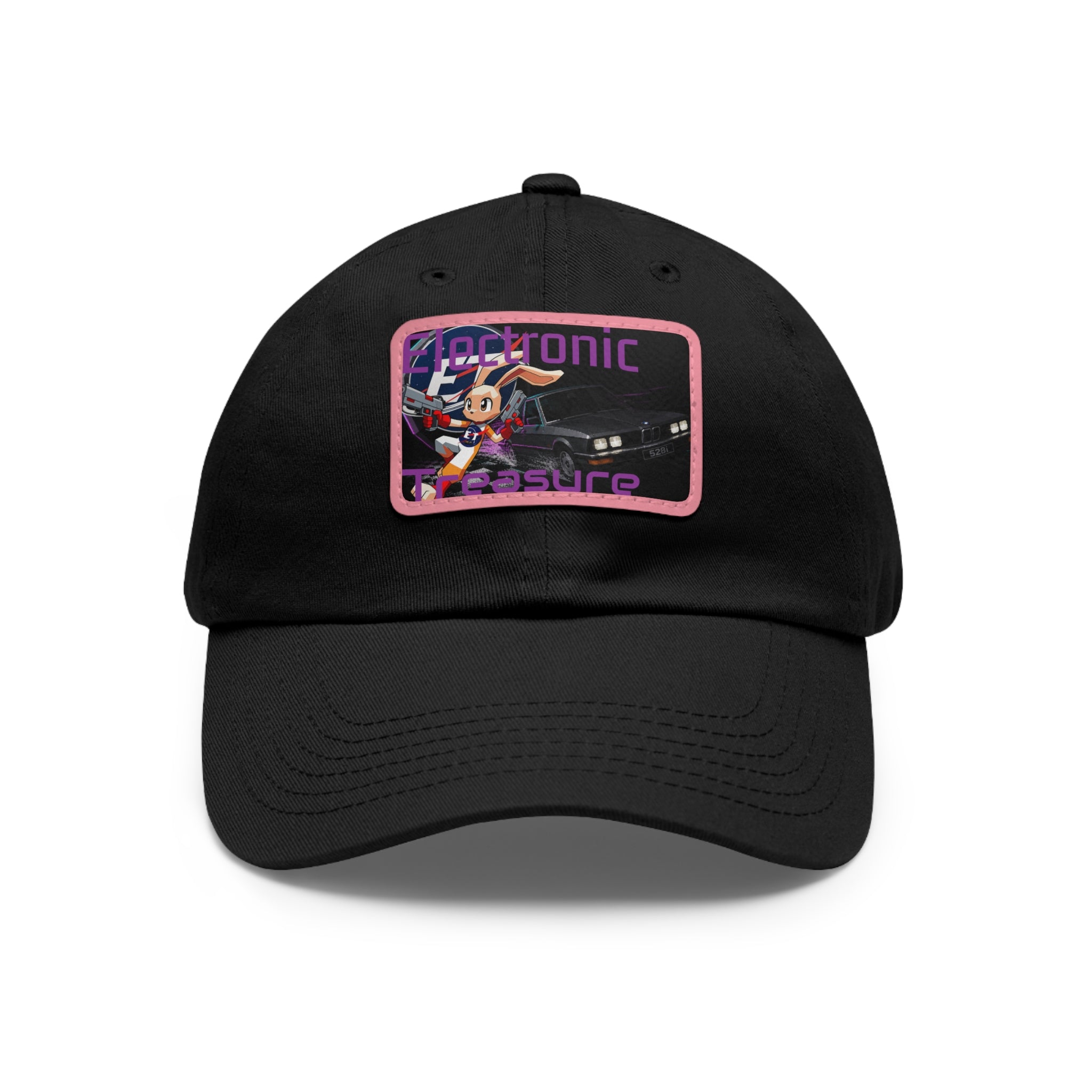 Electronic Treasure Dad Hat – Enzo Mascot Rectangular Leather Patch Cap