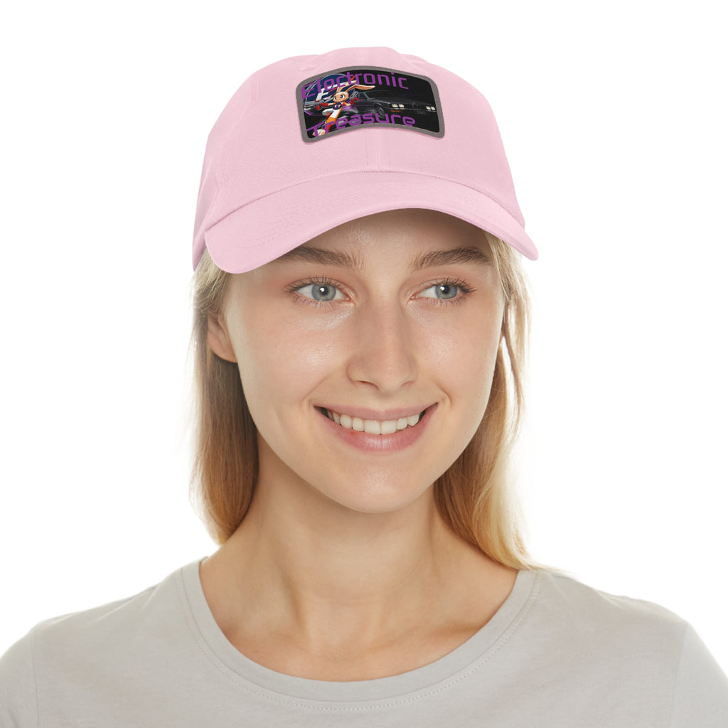 Electronic Treasure Dad Hat – Enzo Mascot Rectangular Leather Patch Cap
