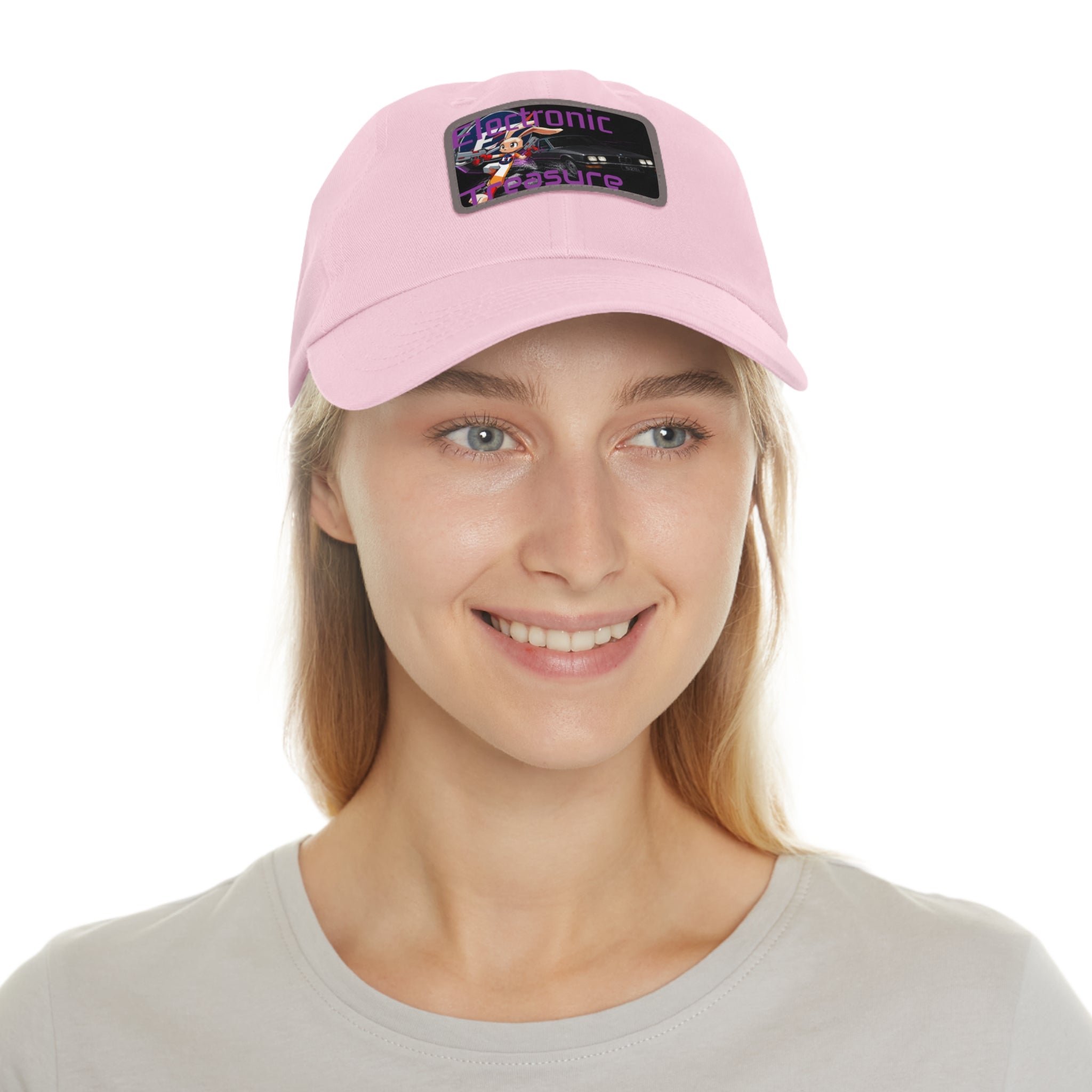 Electronic Treasure Dad Hat – Enzo Mascot Rectangular Leather Patch Cap