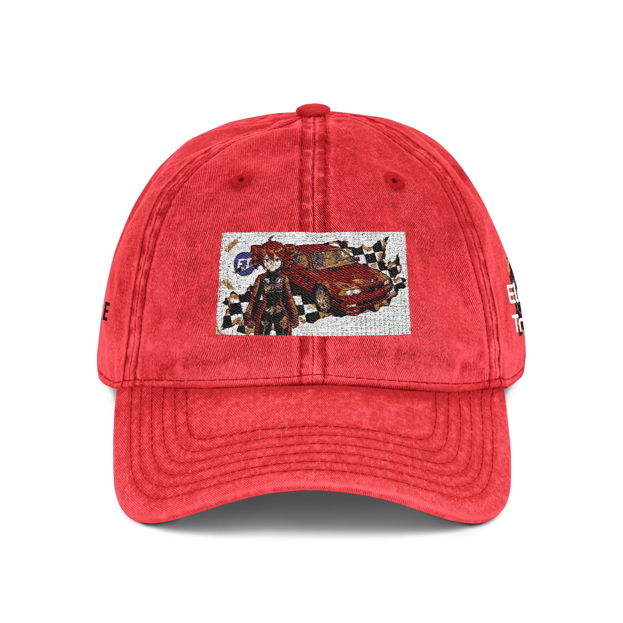 Red Haired Racer Vintage Embroidered Hat | Anime Racing Dad Cap | BMW Anime Washed Cap | Vocaloid Car Club Baseball Hat