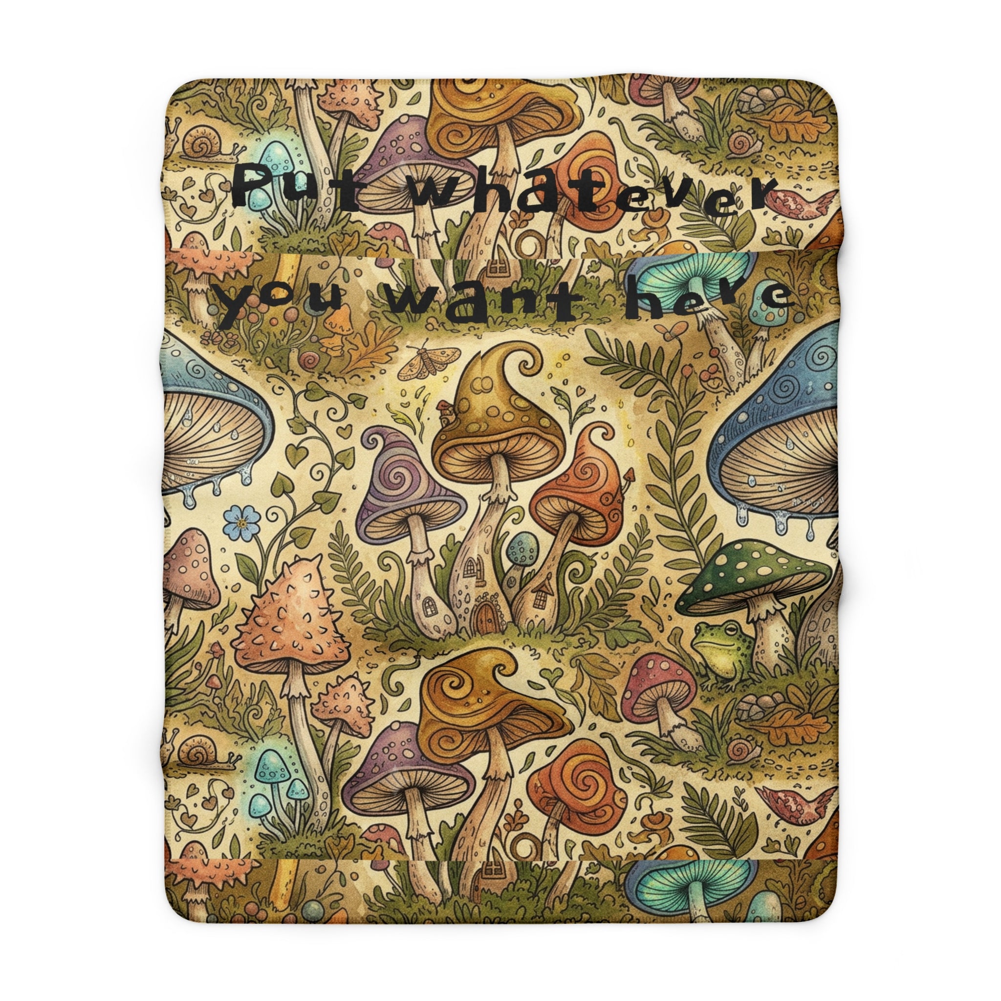 Vintage Storybook Mushroom Sharpa Fleece – 1970s Cottagecore Tapestry Throw