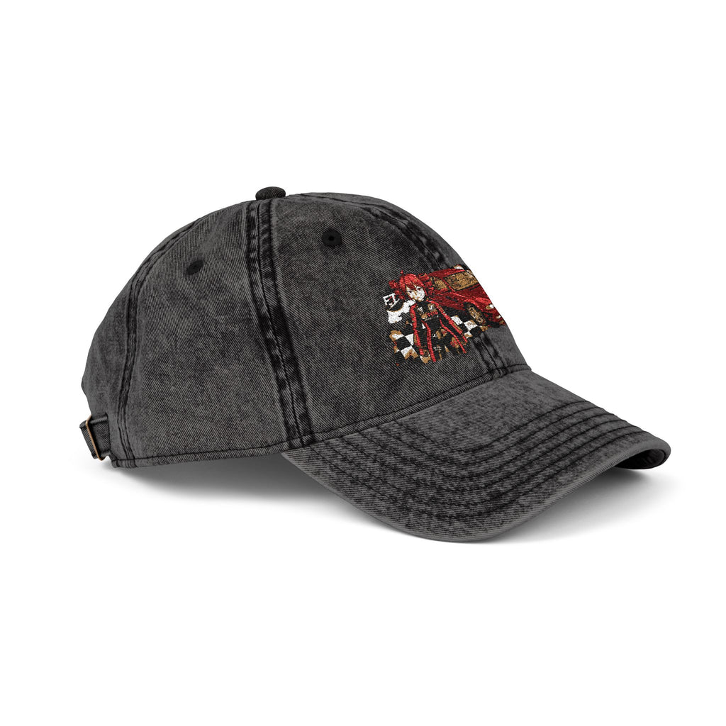 Red Haired Racer Vintage Embroidered Hat | Anime Racing Dad Cap | BMW Anime Washed Cap | Vocaloid Car Club Baseball Hat