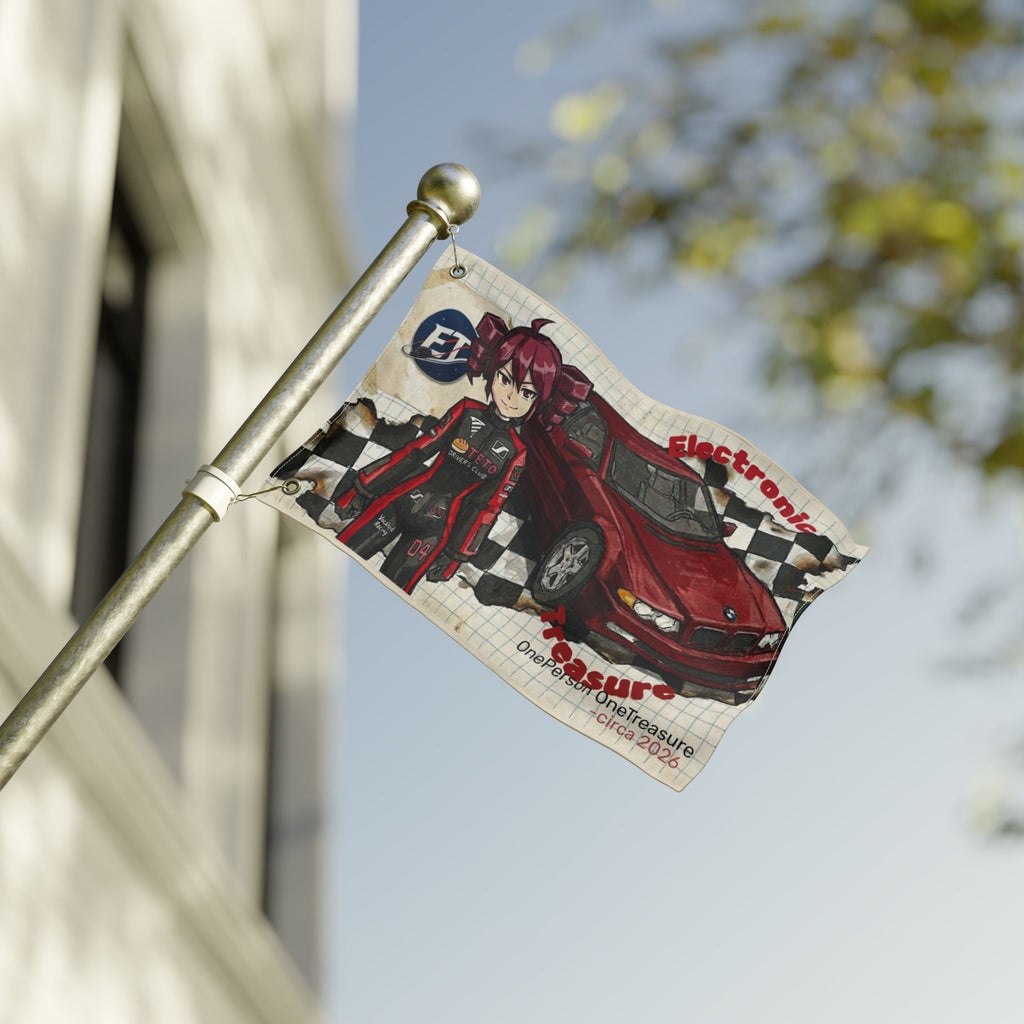 Red Haired Racer Double-Sided Flag | Anime Racing Wall Flag | Vocaloid Car Club Fan Banner | JDM Anime Room Decor