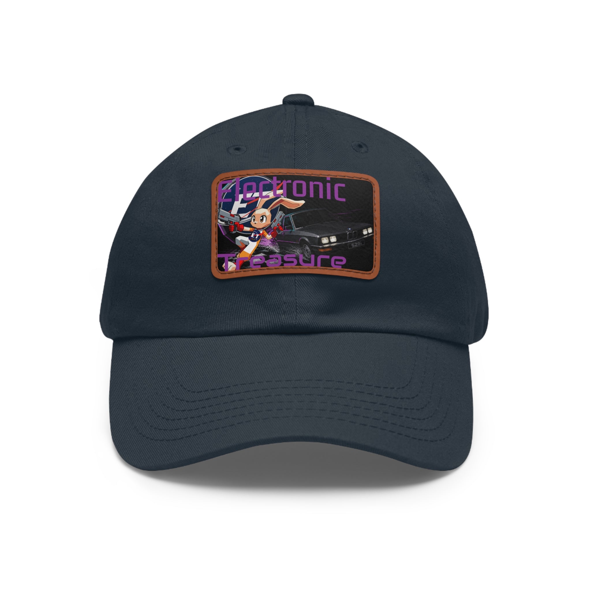 Electronic Treasure Dad Hat – Enzo Mascot Rectangular Leather Patch Cap