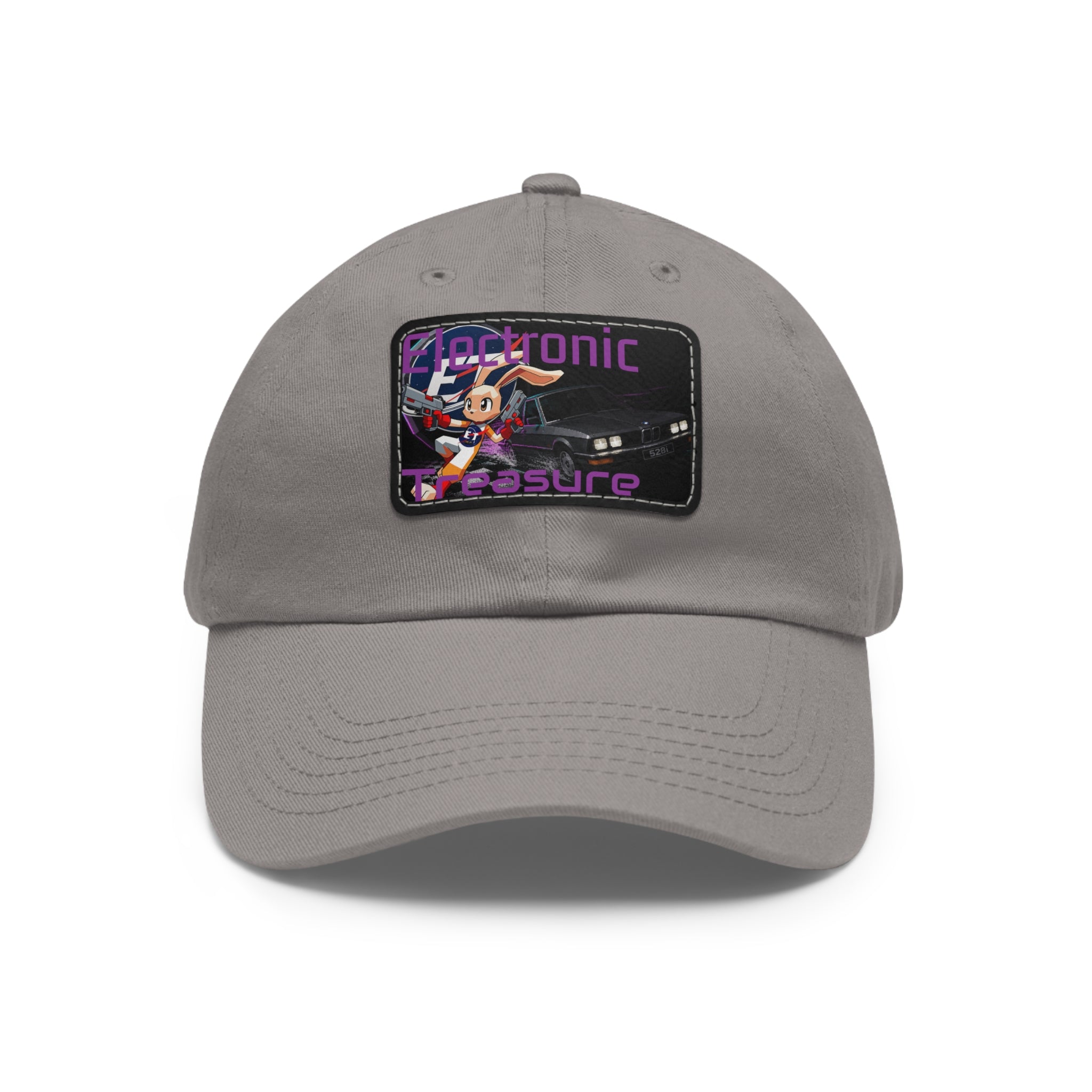 Electronic Treasure Dad Hat – Enzo Mascot Rectangular Leather Patch Cap