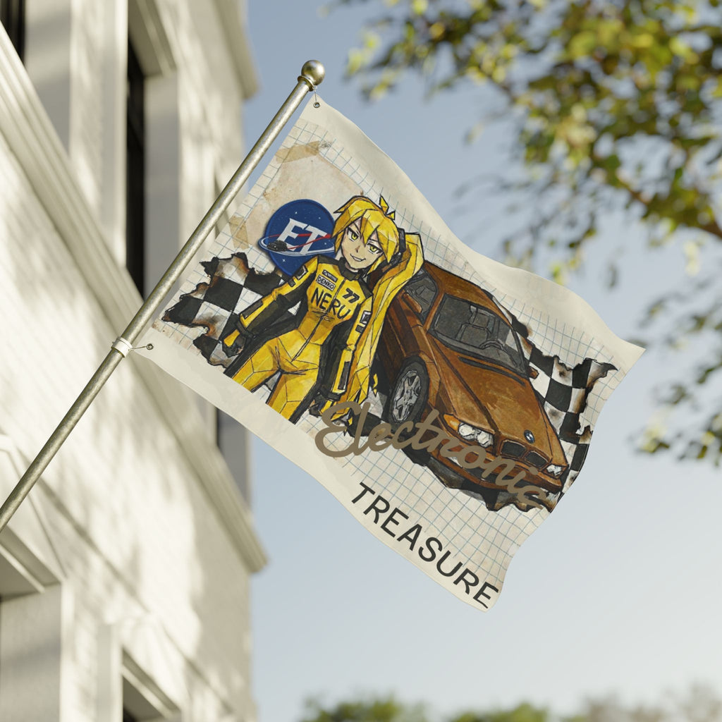 Yellow Haired Racer Double-Sided Flag | Anime Racing Wall Flag | Vocaloid Car Club Fan Banner | BMW Anime Room Decor