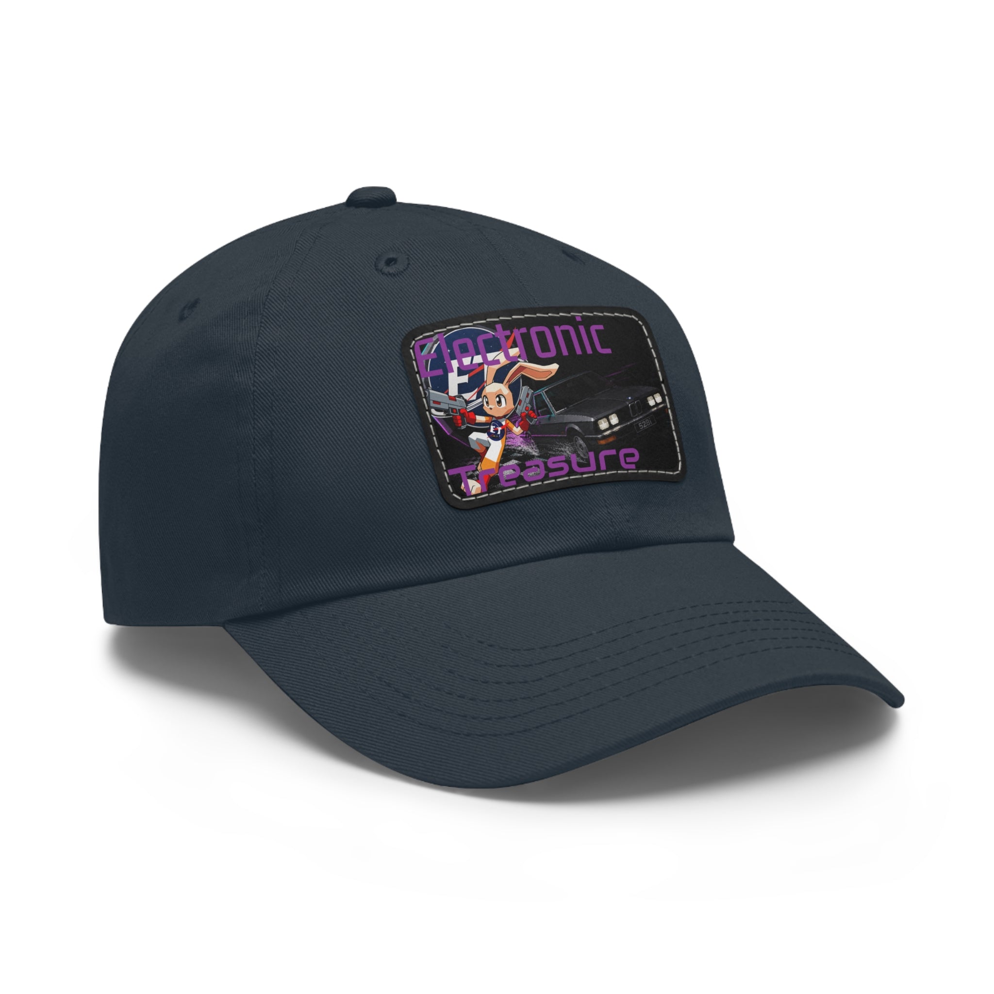 Electronic Treasure Dad Hat – Enzo Mascot Rectangular Leather Patch Cap