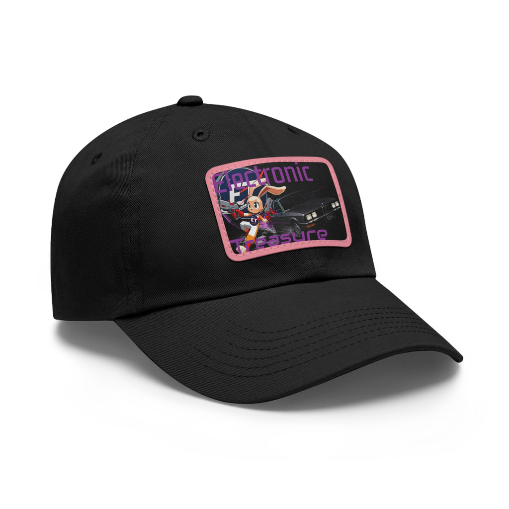 Electronic Treasure Dad Hat – Enzo Mascot Rectangular Leather Patch Cap