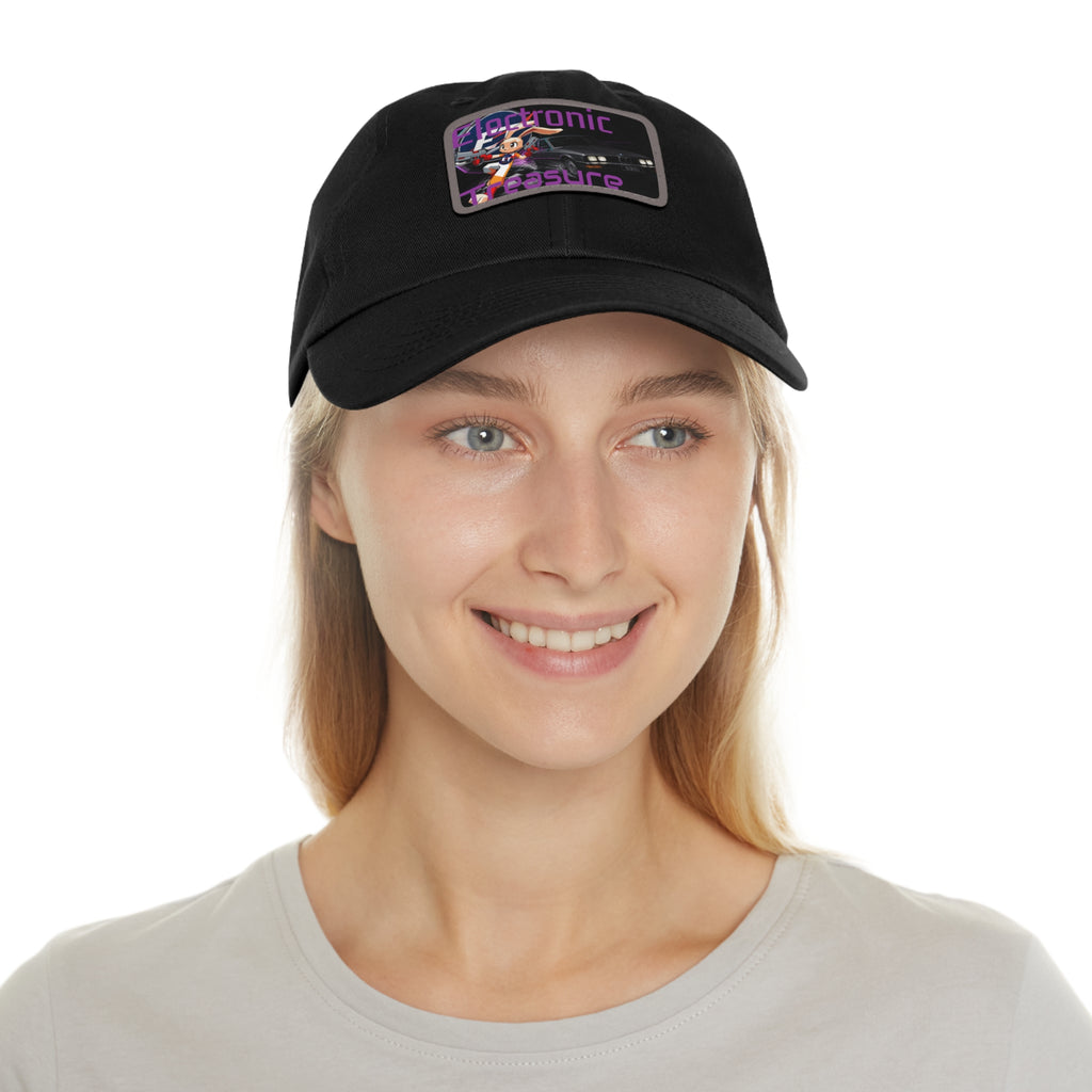 Electronic Treasure Dad Hat – Enzo Mascot Rectangular Leather Patch Cap