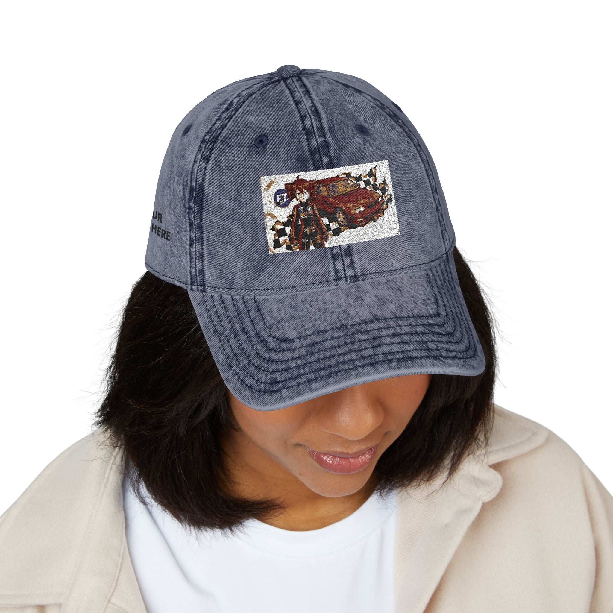 Red Haired Racer Vintage Embroidered Hat | Anime Racing Dad Cap | BMW Anime Washed Cap | Vocaloid Car Club Baseball Hat