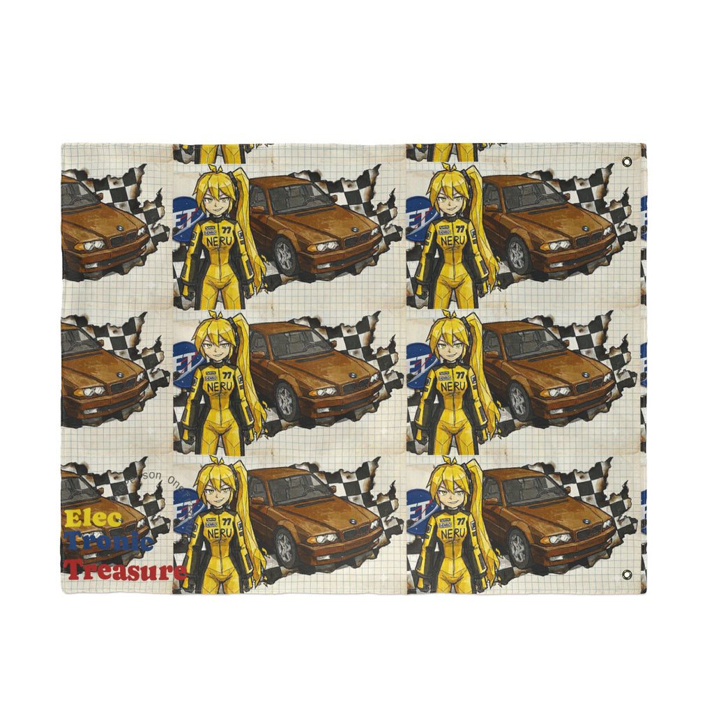 Yellow Haired Racer Double-Sided Flag | Anime Racing Wall Flag | Vocaloid Car Club Fan Banner | BMW Anime Room Decor