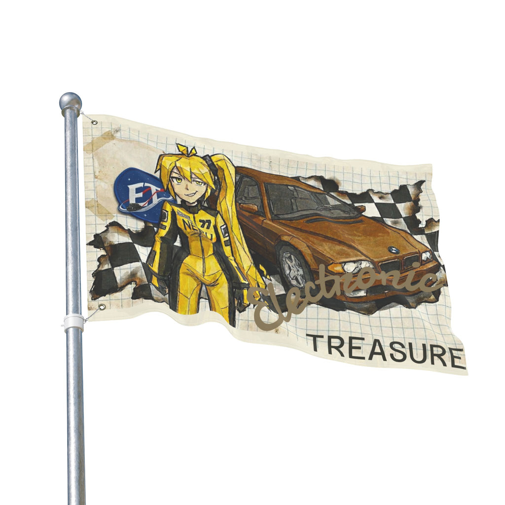 Yellow Haired Racer Double-Sided Flag | Anime Racing Wall Flag | Vocaloid Car Club Fan Banner | BMW Anime Room Decor