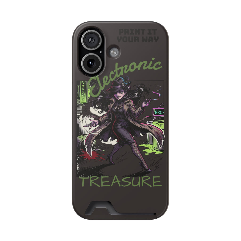 Noir Femme Fatale Phone Case — "Shadow Wit Detective" Card Holder