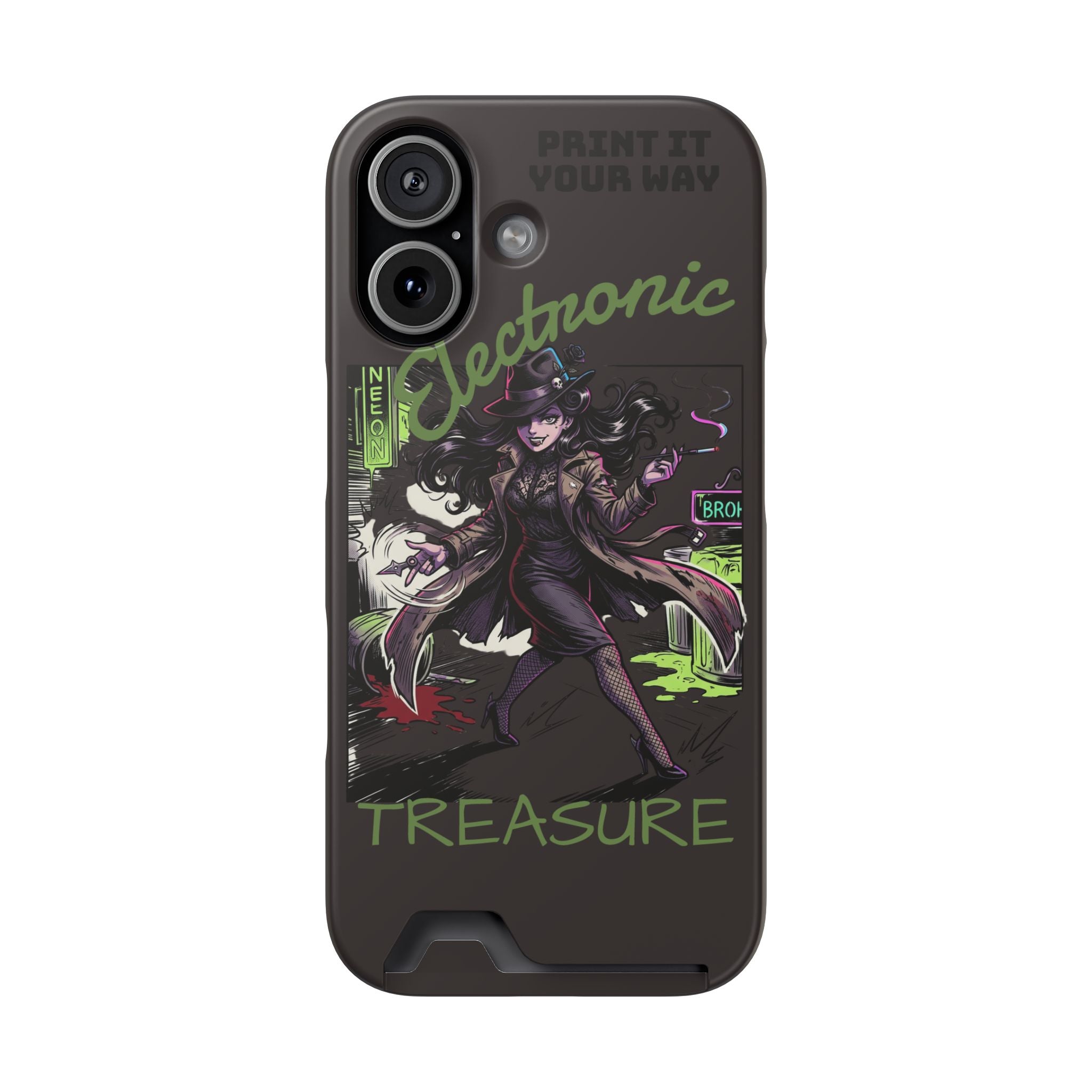 Noir Femme Fatale Phone Case — "Shadow Wit Detective" Card Holder