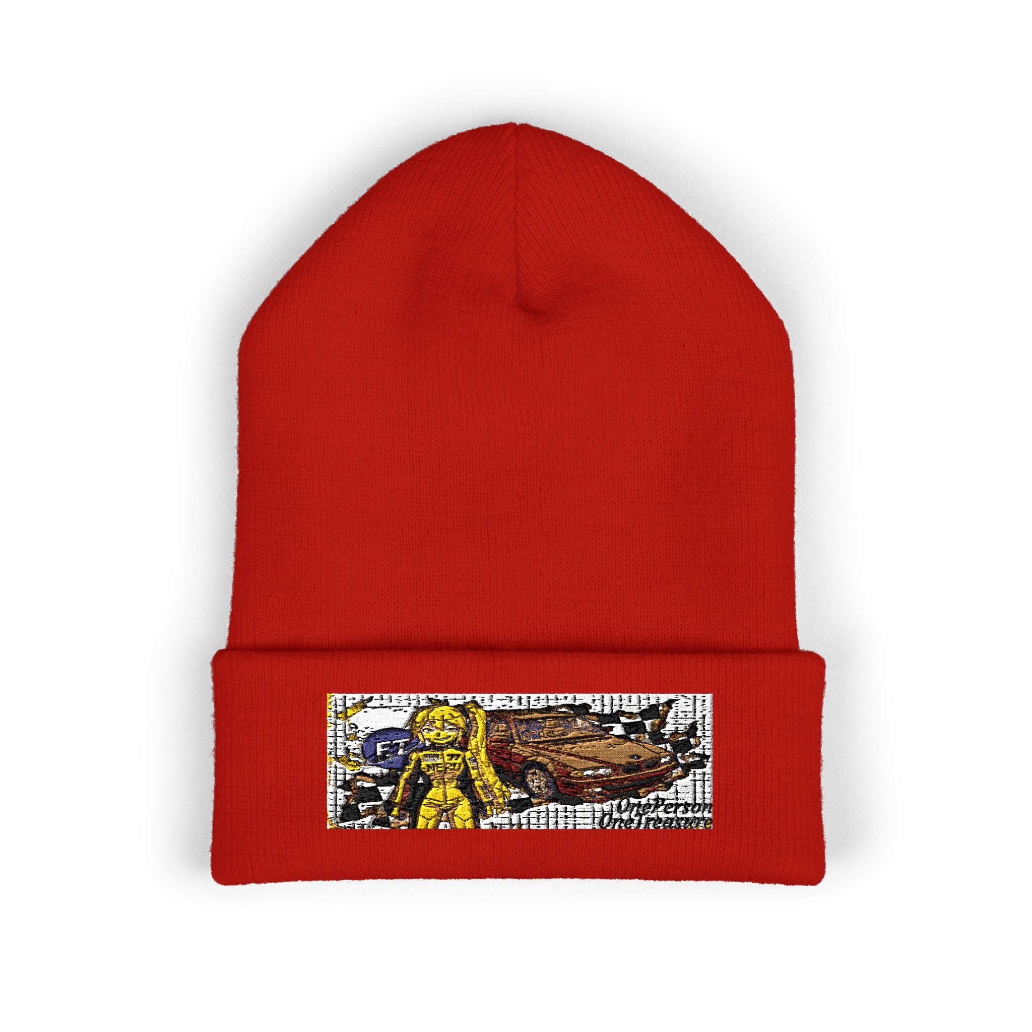 Yellow Haired Racer Embroidered Cuffed Beanie | Anime Racing Winter Hat | BMW Anime Streetwear Beanie | Vocaloid Car Club Knit Hat