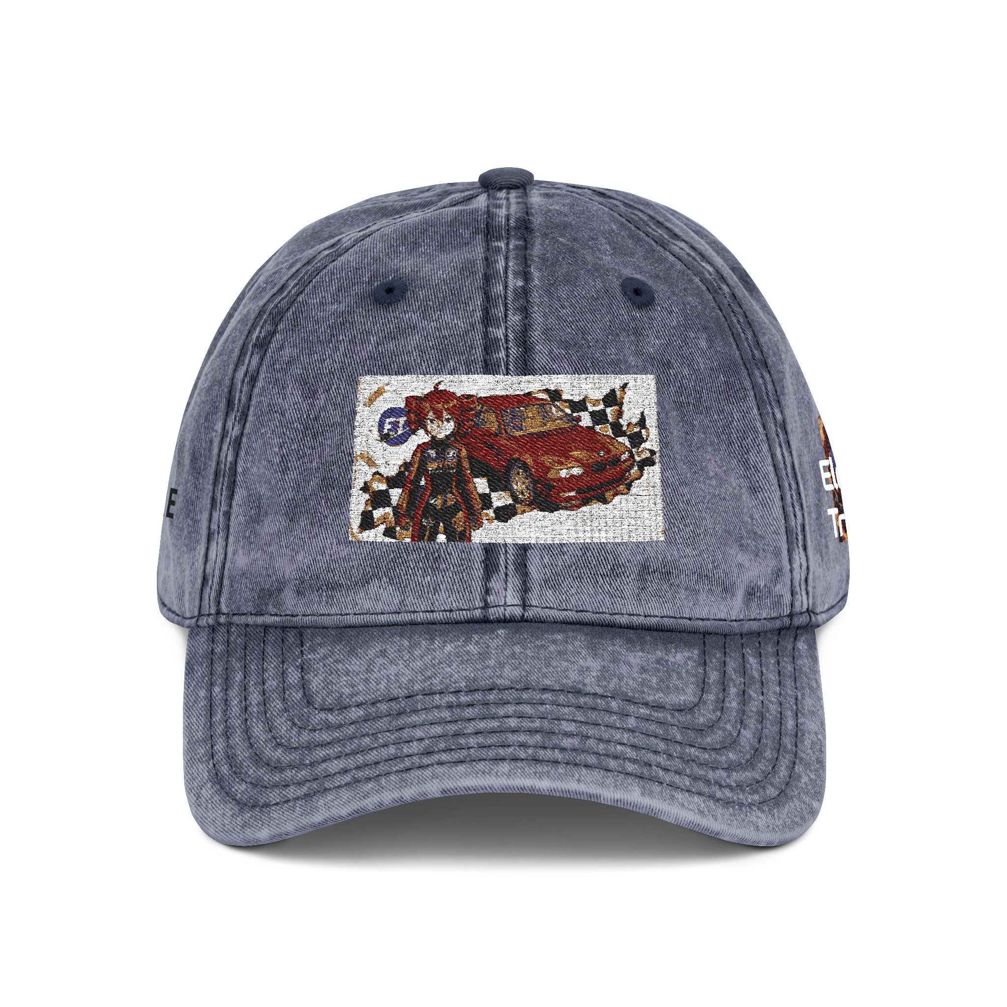 Red Haired Racer Vintage Embroidered Hat | Anime Racing Dad Cap | BMW Anime Washed Cap | Vocaloid Car Club Baseball Hat
