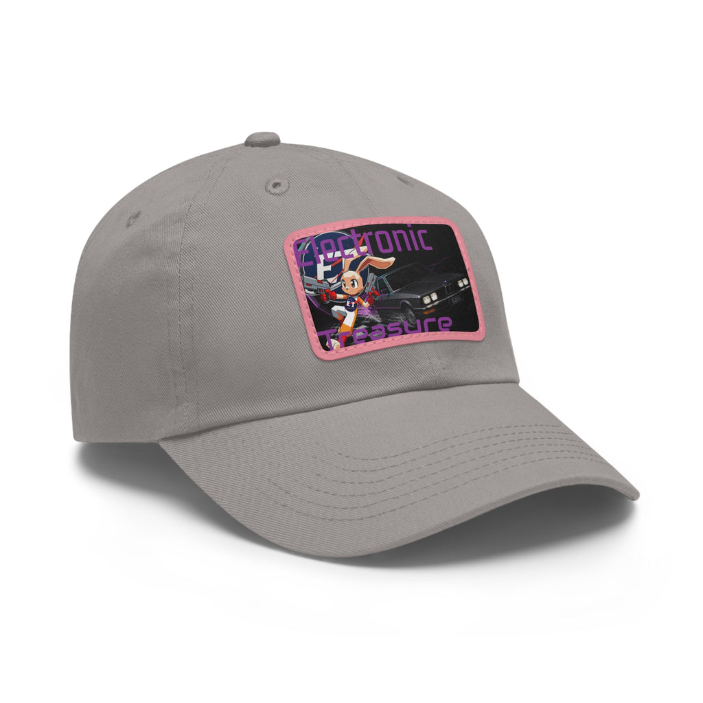 Electronic Treasure Dad Hat – Enzo Mascot Rectangular Leather Patch Cap