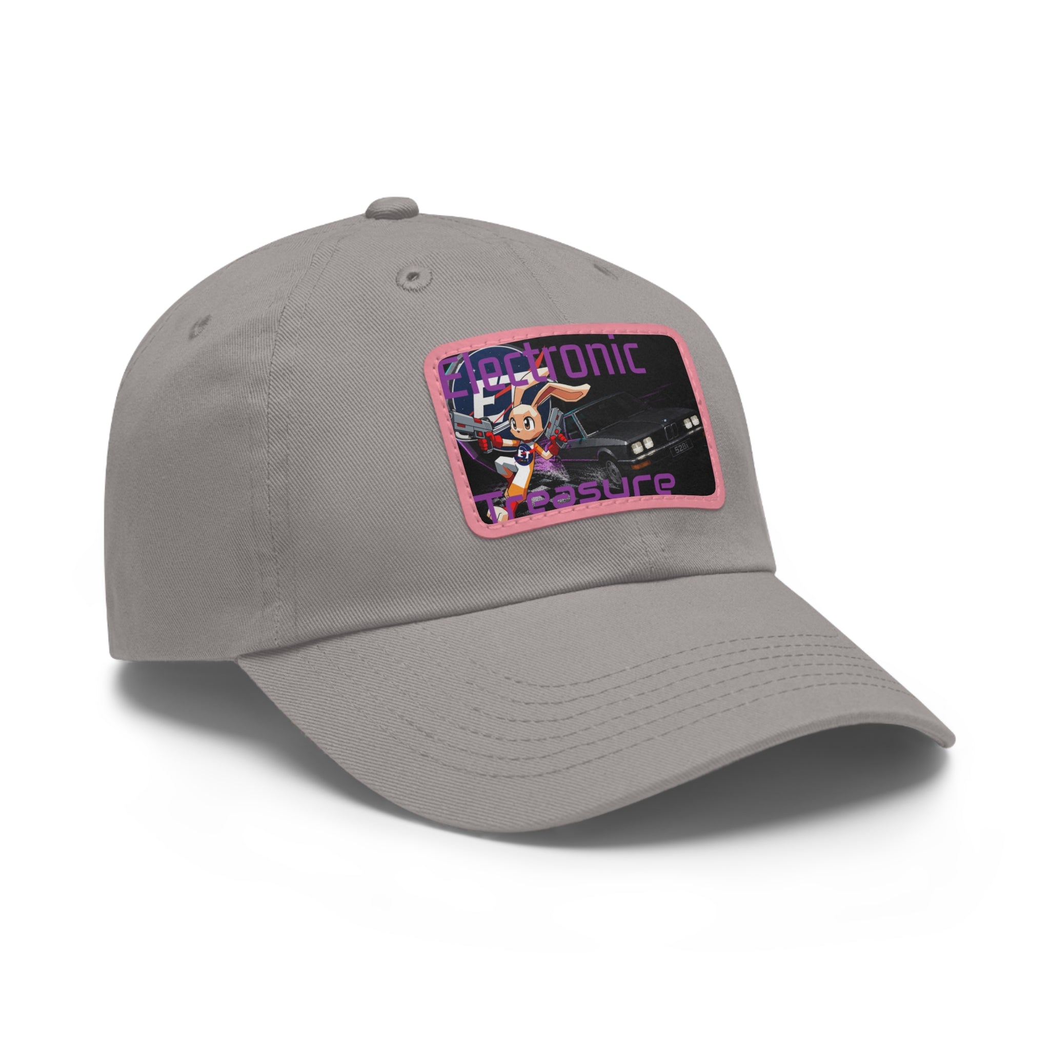 Electronic Treasure Dad Hat – Enzo Mascot Rectangular Leather Patch Cap