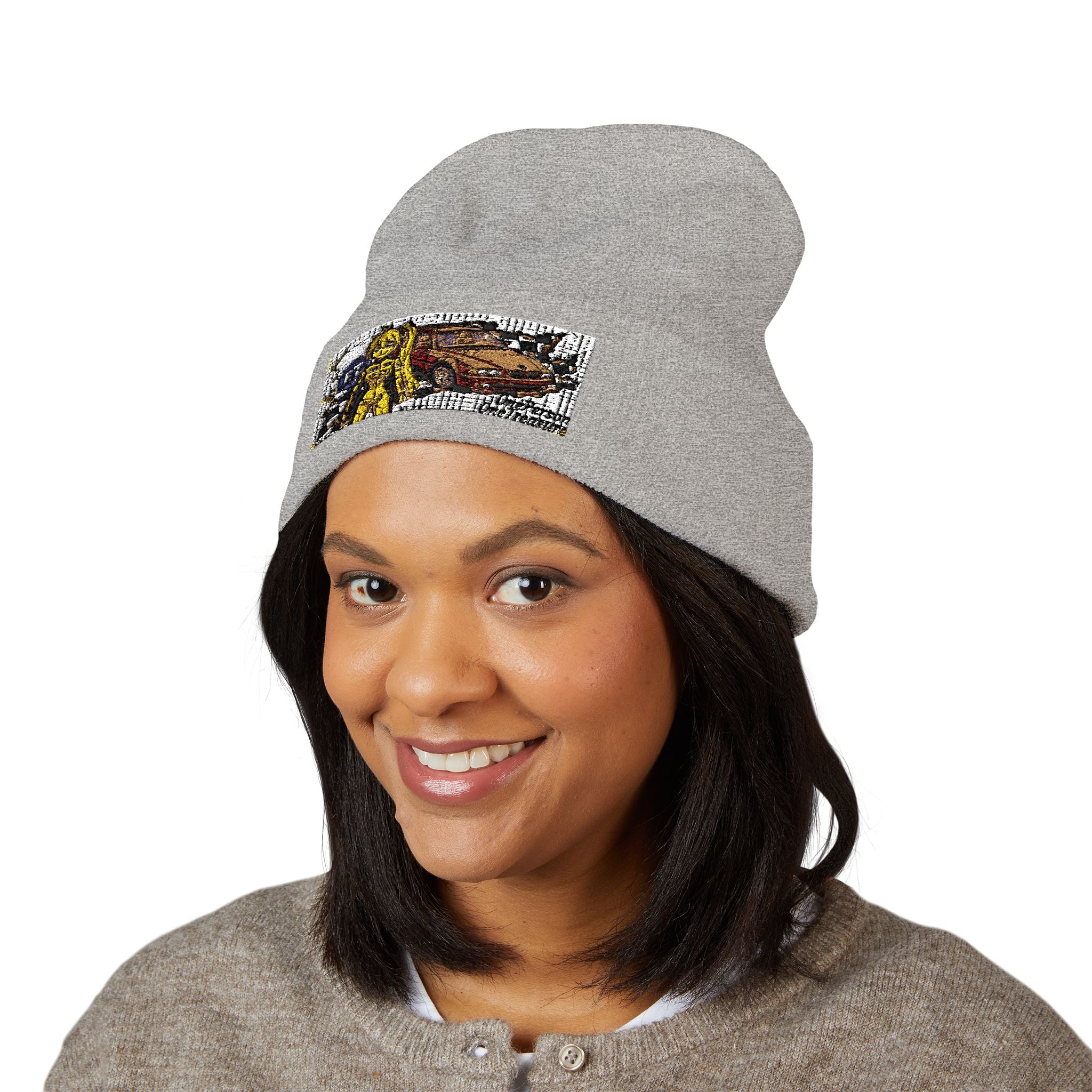 Yellow Haired Racer Embroidered Cuffed Beanie | Anime Racing Winter Hat | BMW Anime Streetwear Beanie | Vocaloid Car Club Knit Hat