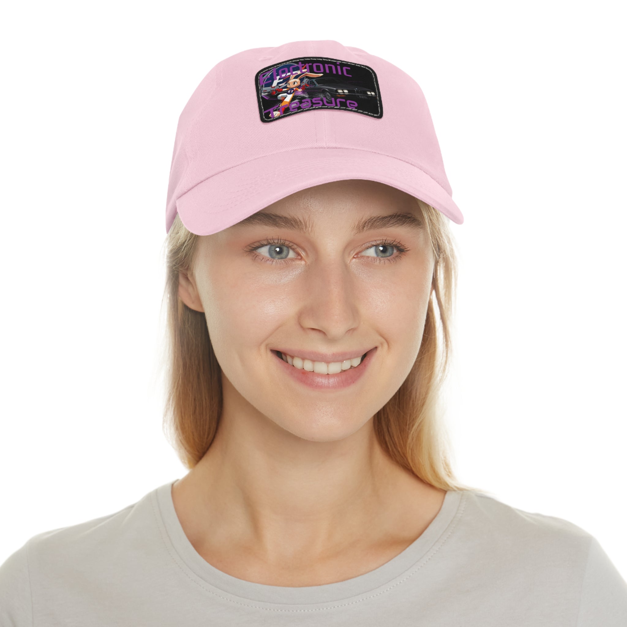 Electronic Treasure Dad Hat – Enzo Mascot Rectangular Leather Patch Cap