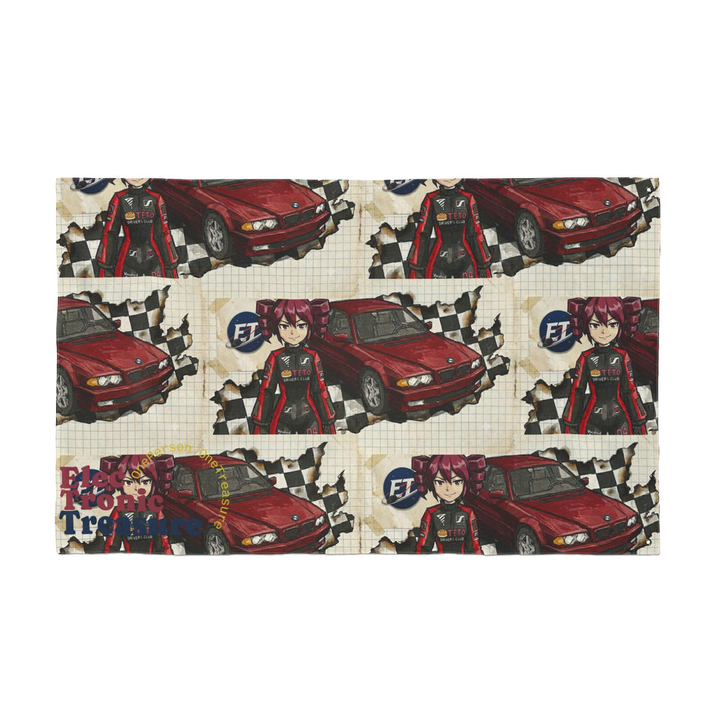 Red Haired Racer Double-Sided Flag | Anime Racing Wall Flag | Vocaloid Car Club Fan Banner | JDM Anime Room Decor