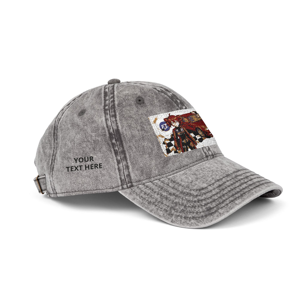 Red Haired Racer Vintage Embroidered Hat | Anime Racing Dad Cap | BMW Anime Washed Cap | Vocaloid Car Club Baseball Hat
