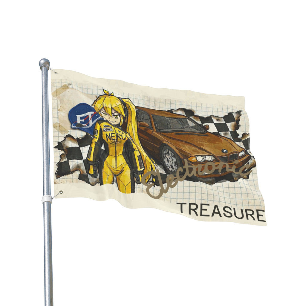 Yellow Haired Racer Double-Sided Flag | Anime Racing Wall Flag | Vocaloid Car Club Fan Banner | BMW Anime Room Decor