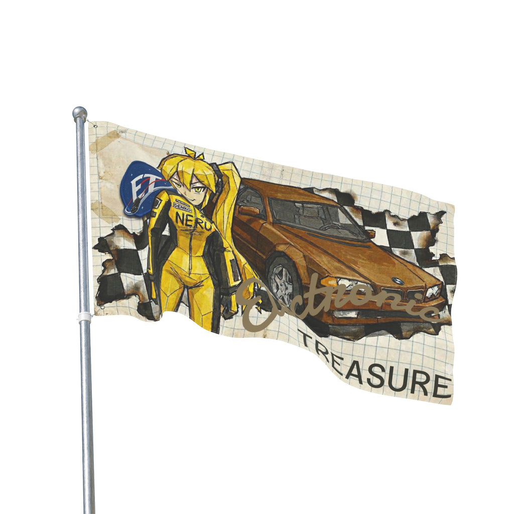Yellow Haired Racer Double-Sided Flag | Anime Racing Wall Flag | Vocaloid Car Club Fan Banner | BMW Anime Room Decor